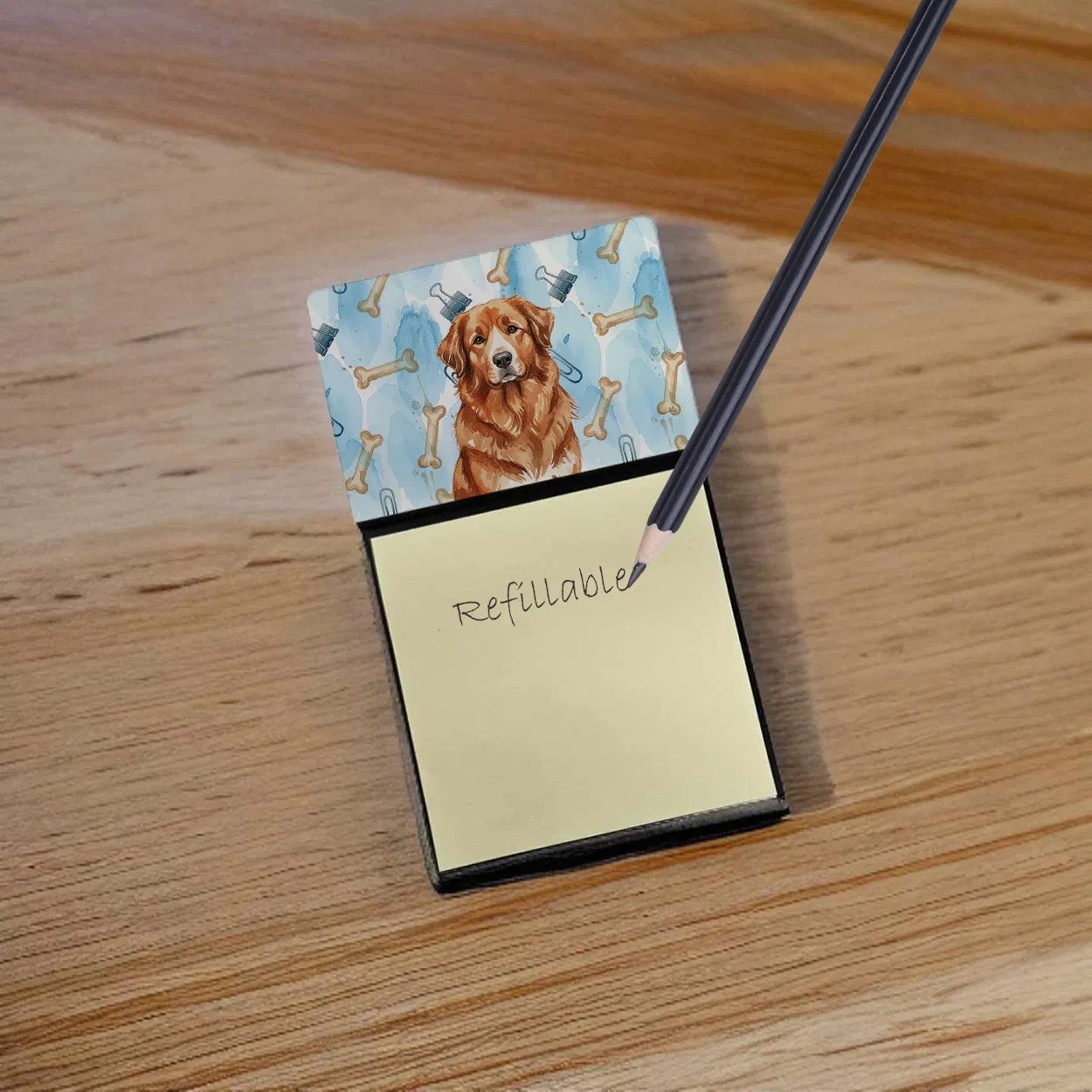 Reddish Brown Great Pyrenees Coworker Watercolor Sticky Note Holder Refillable Dispenser Desk Accessory 3x3 Pad Gift photo 2