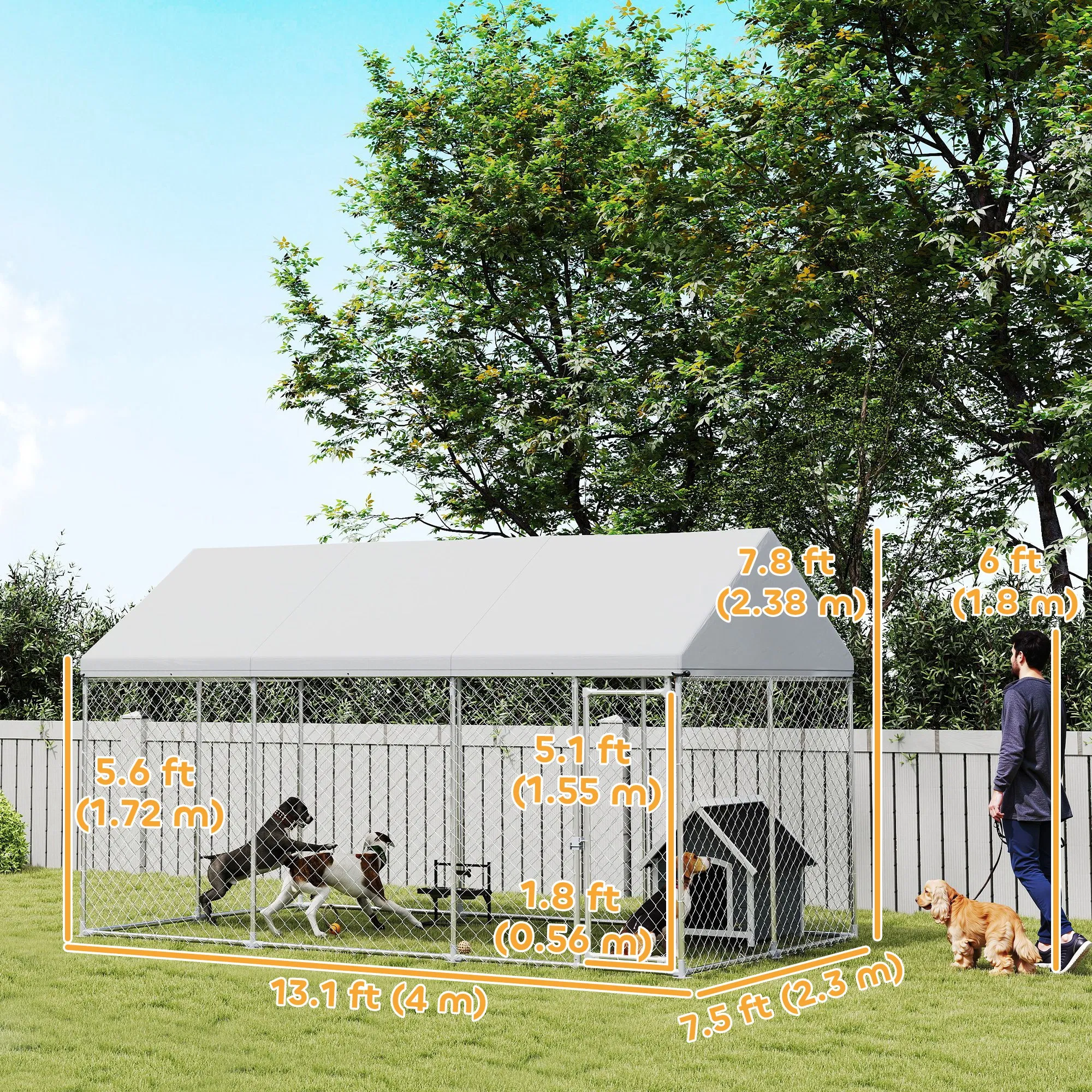Galvanized Steel Outdoor Dog Kennel with Roof, Safety Lock, for Backyard, 13.1' x 7.5' x 7.8' photo 5