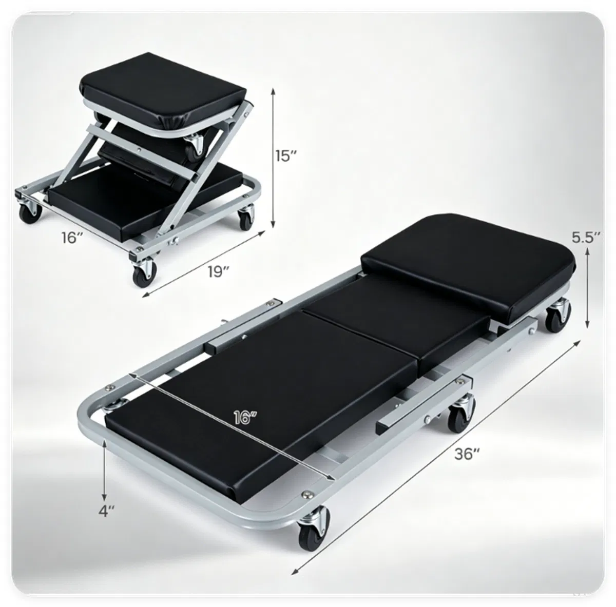 36" 2-in-1 Mechanic Creeper Seat with 360 Swivel Casters, Heavy Duty Metal Frame Auto Repair Rolling Stool with 1.5" Thick Oil-Proof Cushion for Garage Car Maintenance photo 5