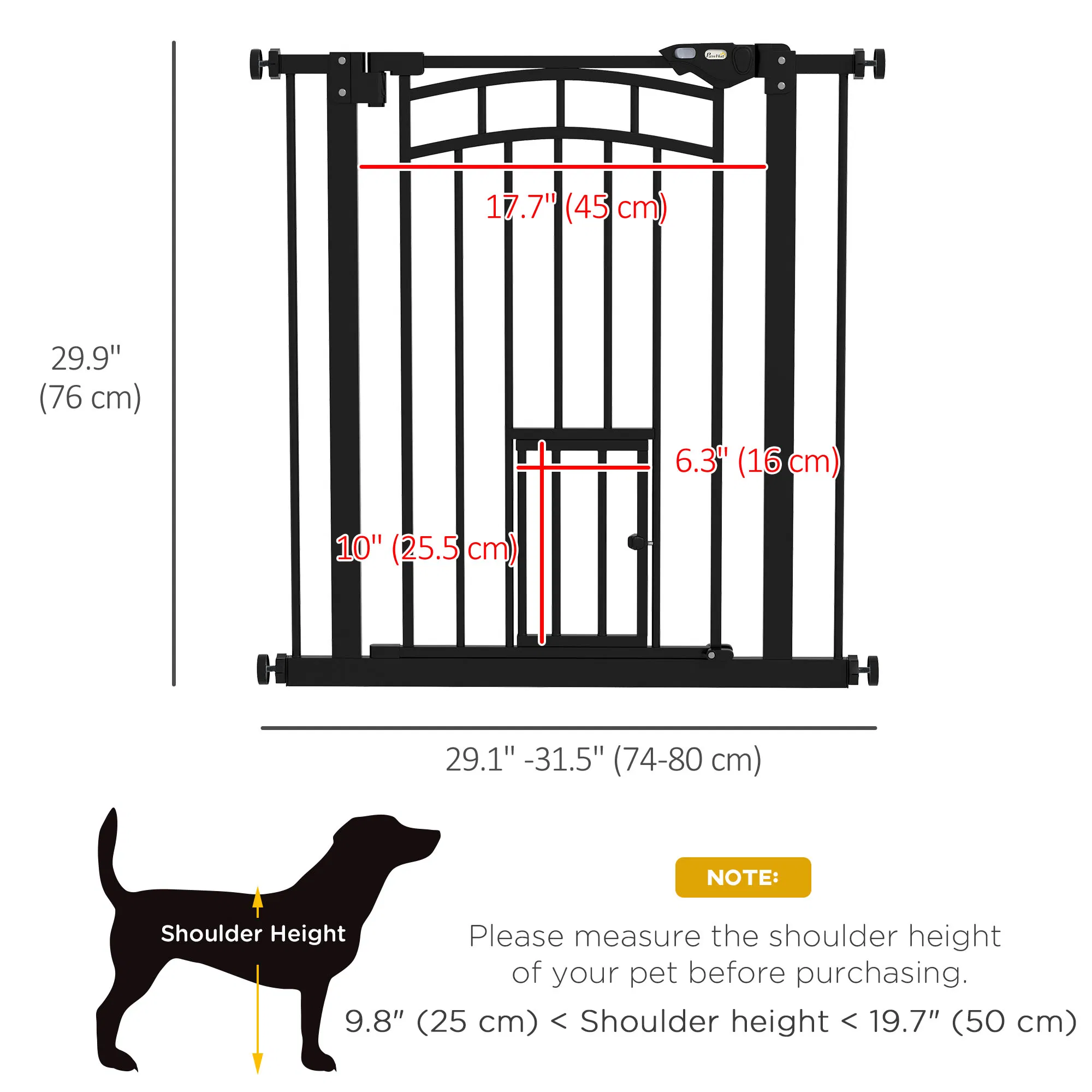 Auto-Close Pet Gate, Stair Gate with Cat Door, Double Locking for Doorways Hallways Stairs, Fits 29"-31.5" Wide, Black photo 5