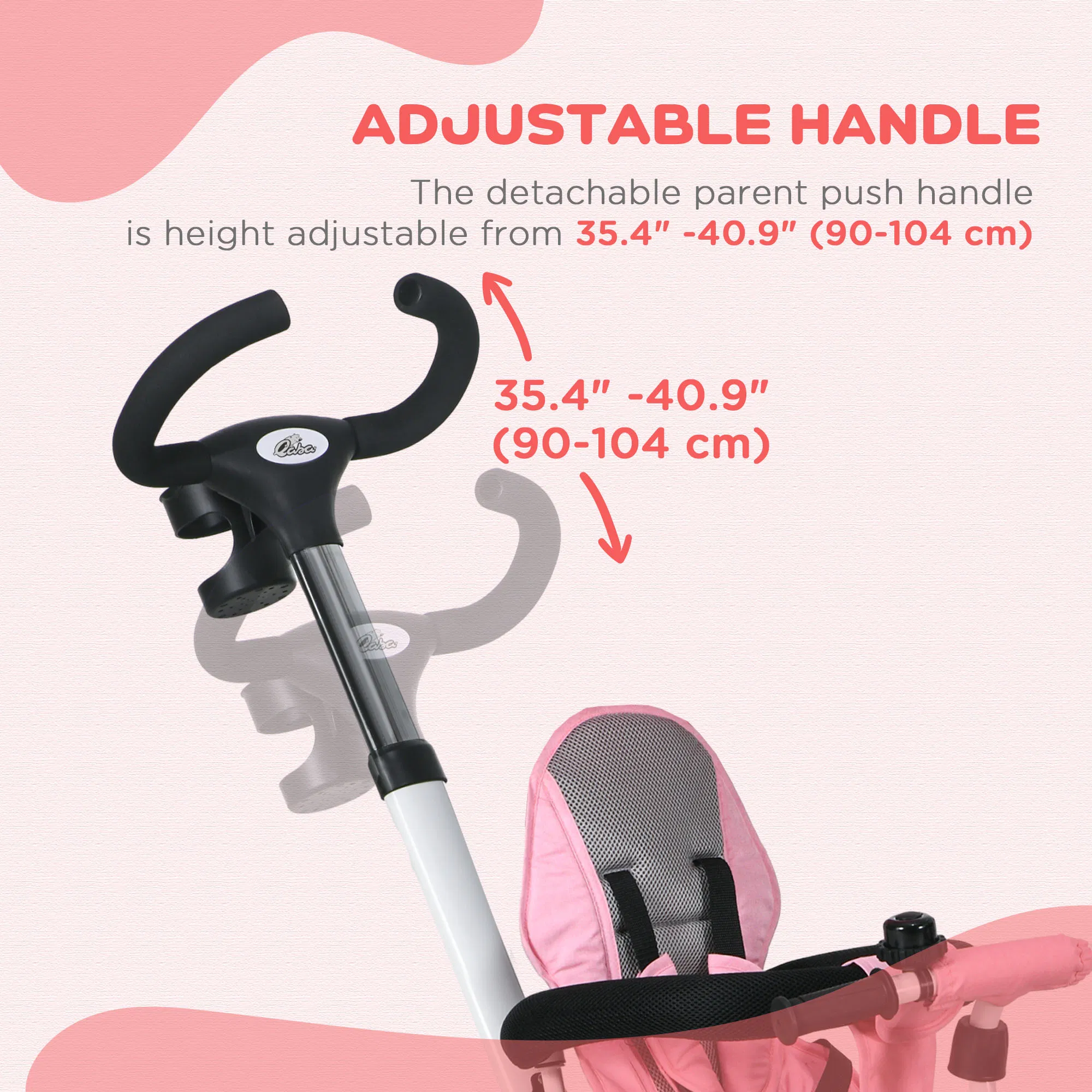 6 in 1 Toddler Tricycle with Parent Push Handle, Canopy, Storage Baskets, Cupholder, Pink photo 6