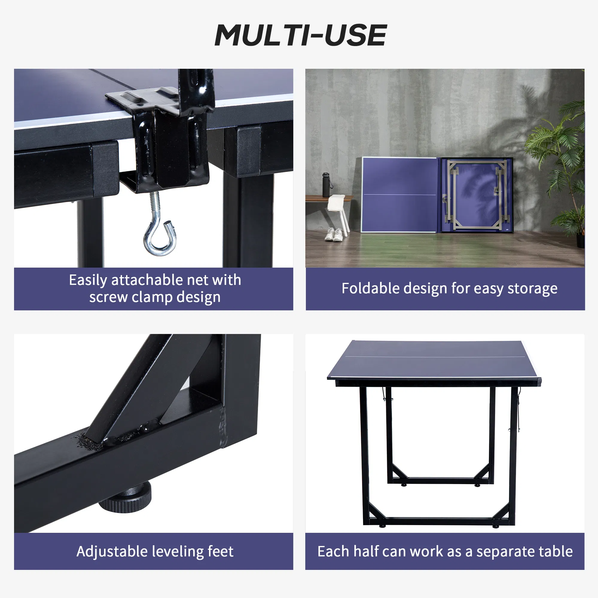 6x3ft Compact Midsize Table Tennis Table Multi-Use Family Ping-pong Table Free Standing Folding Blue photo 2