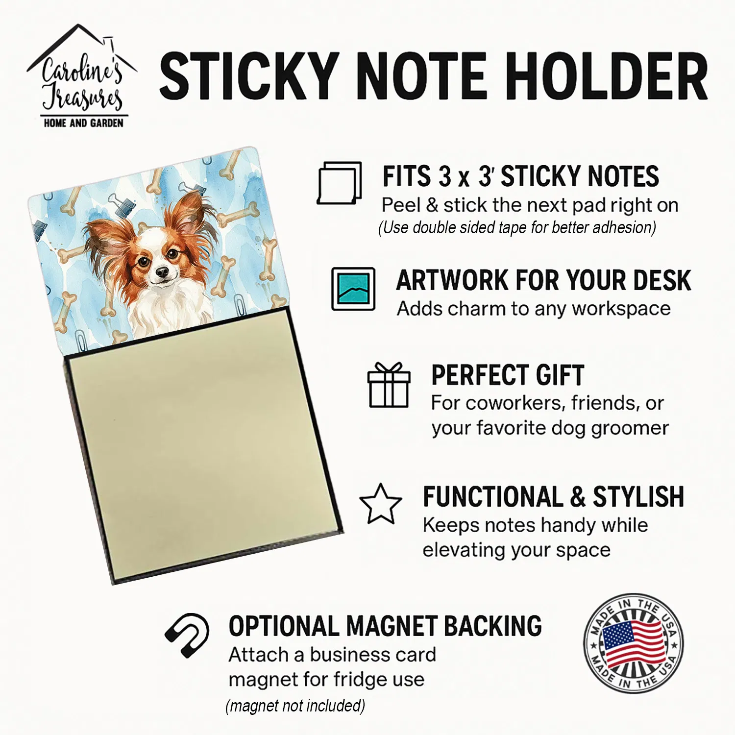 White with Red Papillon Coworker Watercolor Sticky Note Holder Refillable Dispenser Desk Accessory 3x3 Pad Gift photo 2