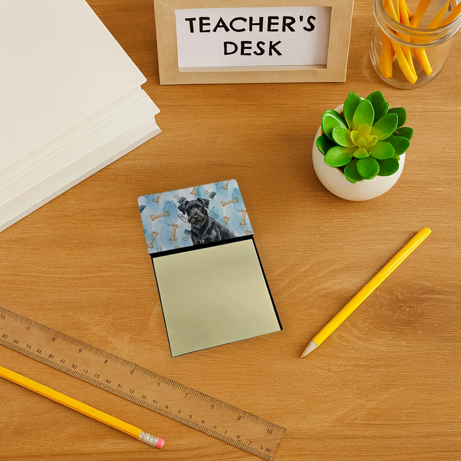 Black Russian Terrier Coworker Watercolor Sticky Note Holder Refillable Dispenser Desk Accessory 3x3 Pad Gift photo 2