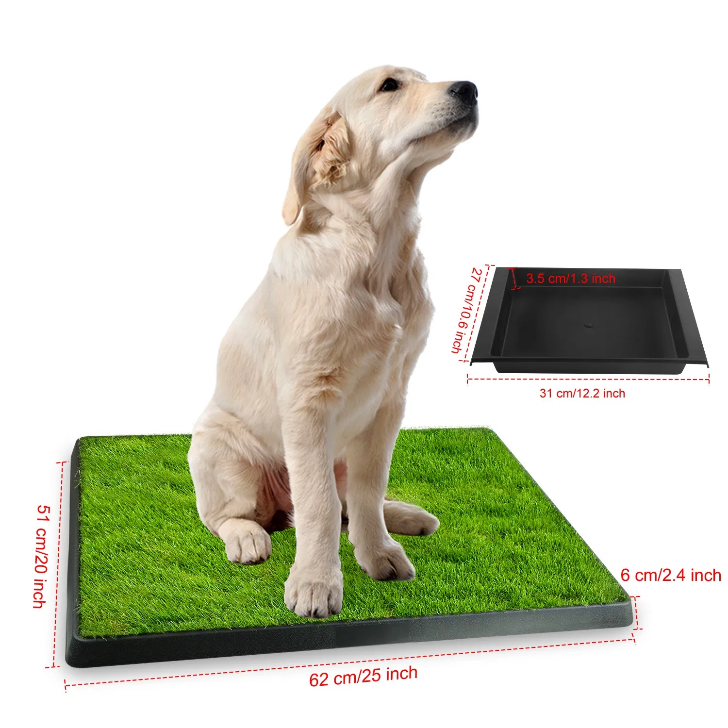 25"×20" Dog Toilet Indoor Puppy Training Pad, Dog Potty Pet Training Grass Mat, Removable Waste Tray for Easier Clean Up, Artificial Turf photo 2