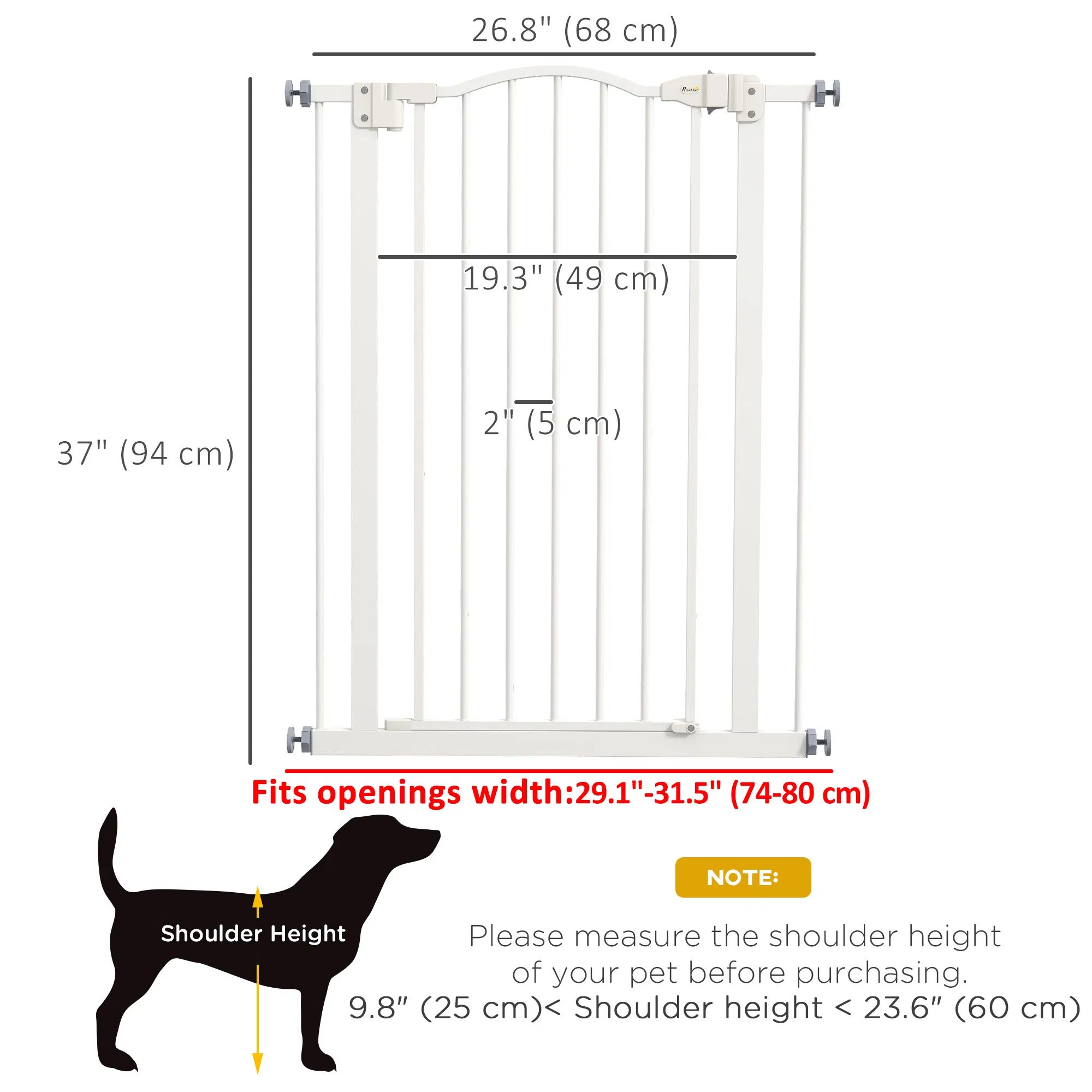 Extra Tall Dog Gate with Door, Pressure Fit, Auto Close, Double Locking for Doorways Hallways Stairs, 29"-32", White photo 3
