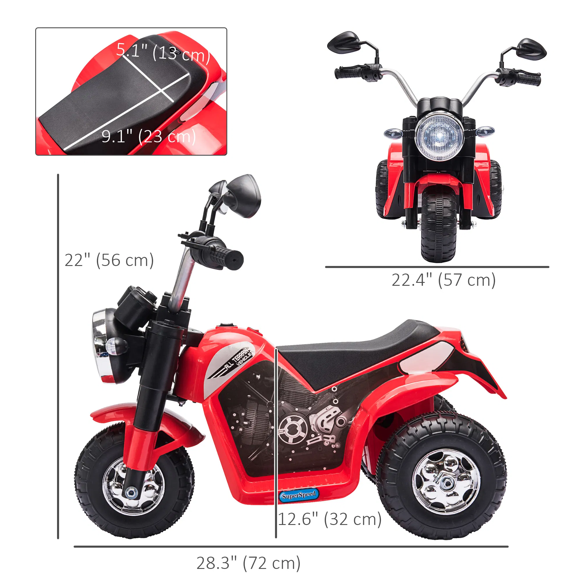 Kids Electric Motorcycle 6V Battery Powered Ride-On Dirt Bike 3-Wheels Motorbike with Horn Headlights Realistic Sounds 1.24mph Speed for Girls Boy 18 - 36 Months Red photo 3