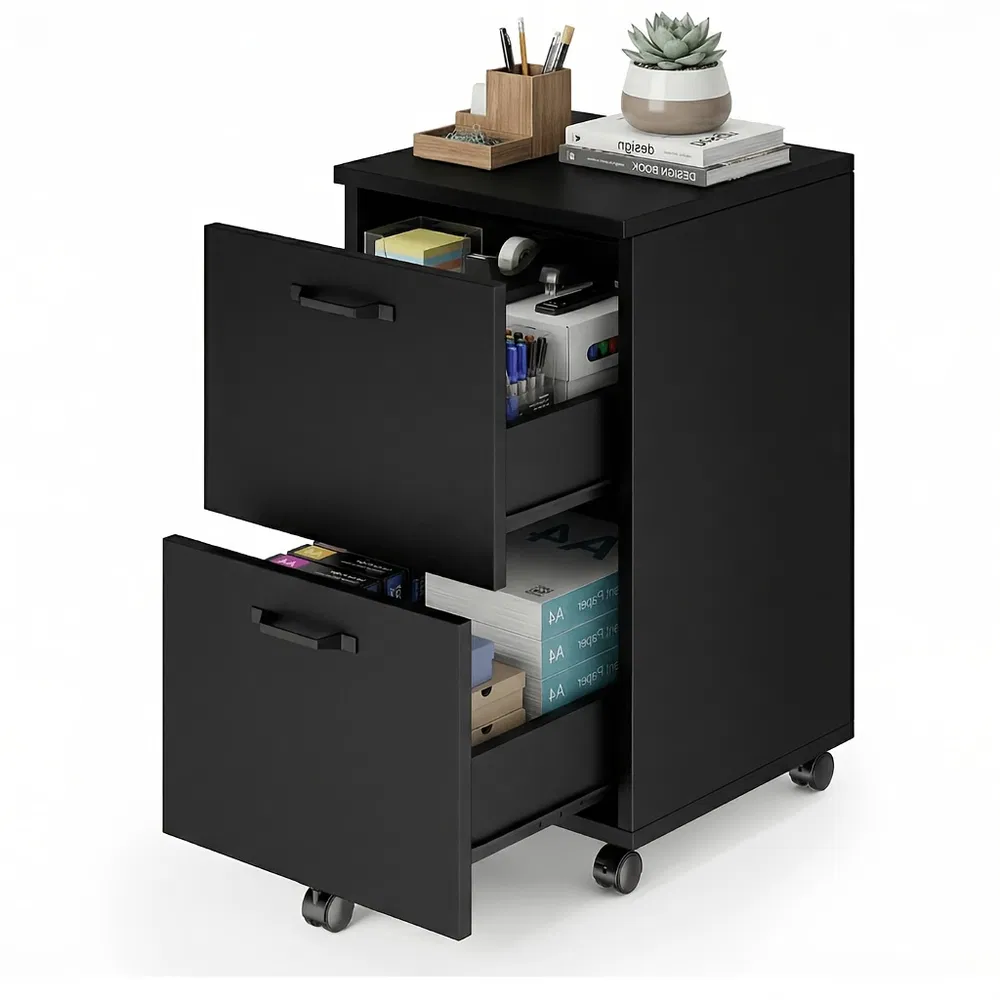 Living Room 2 Drawer Rolling Wood Filing Cabinet with Printer Stand Under Desk Storage Lockable Wheels Home Office Organizer photo 8