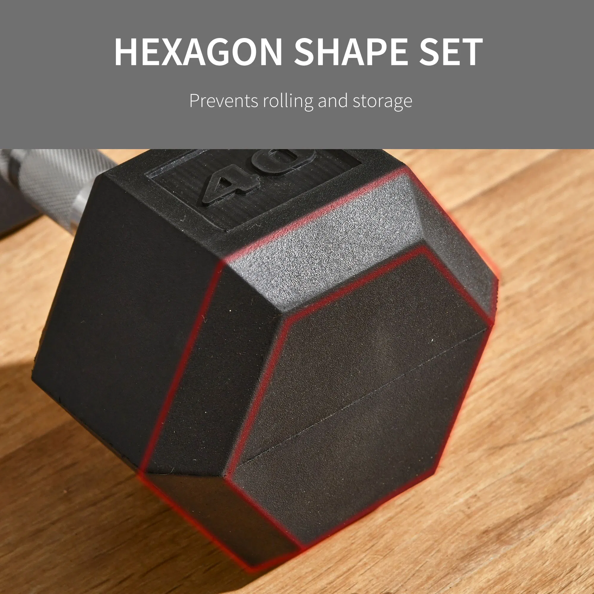 40lbs Rubber Hex Dumbbells Weight Dumbbell Hand Weight Barbell for Body Fitness Training for Home Office Gym, Black photo 2