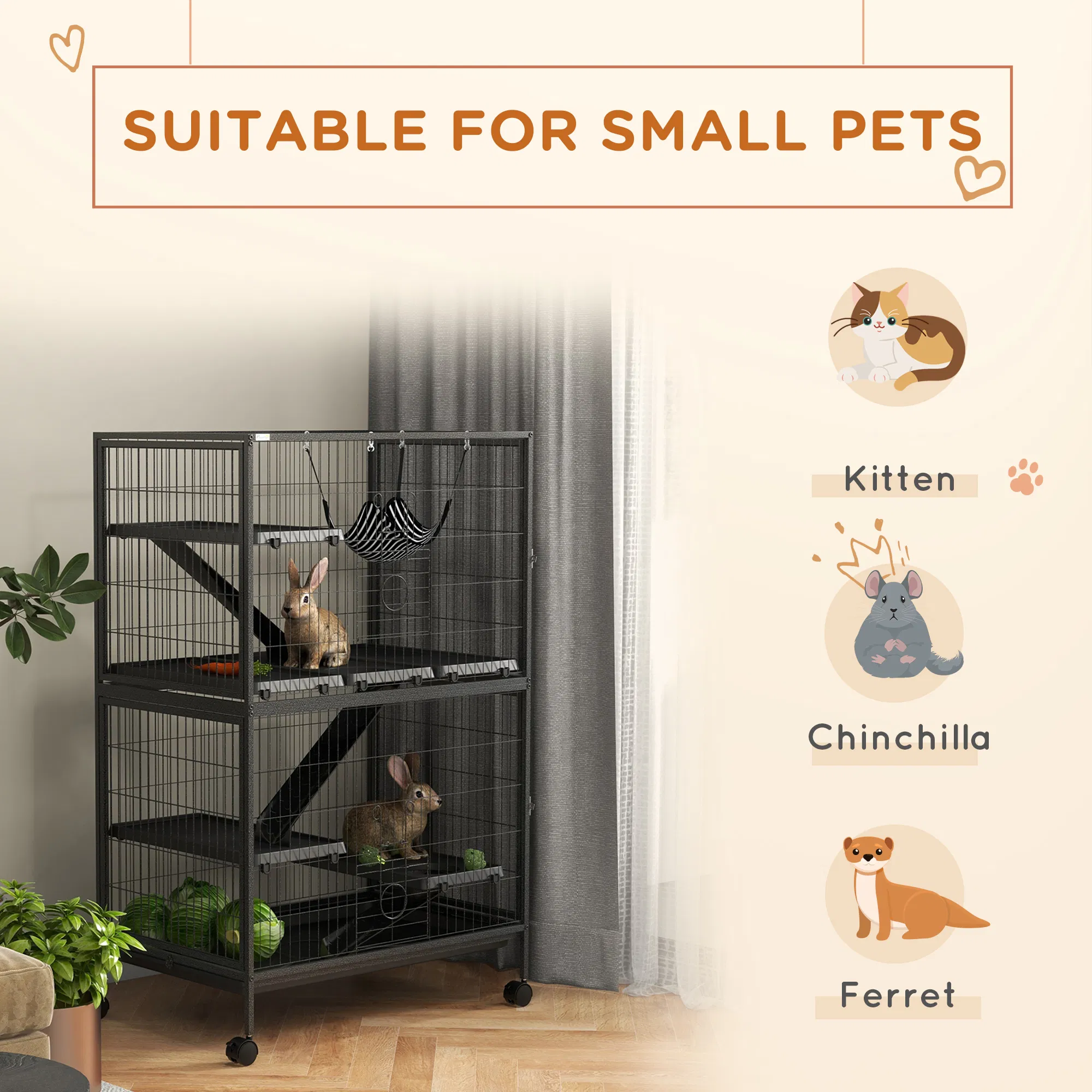 5-Tier Rolling Small Animal Cage, Deluxe Guinea Pig Cage, Ferret Cage for Mink Chinchilla Kitten Rabbit, Grey photo 2