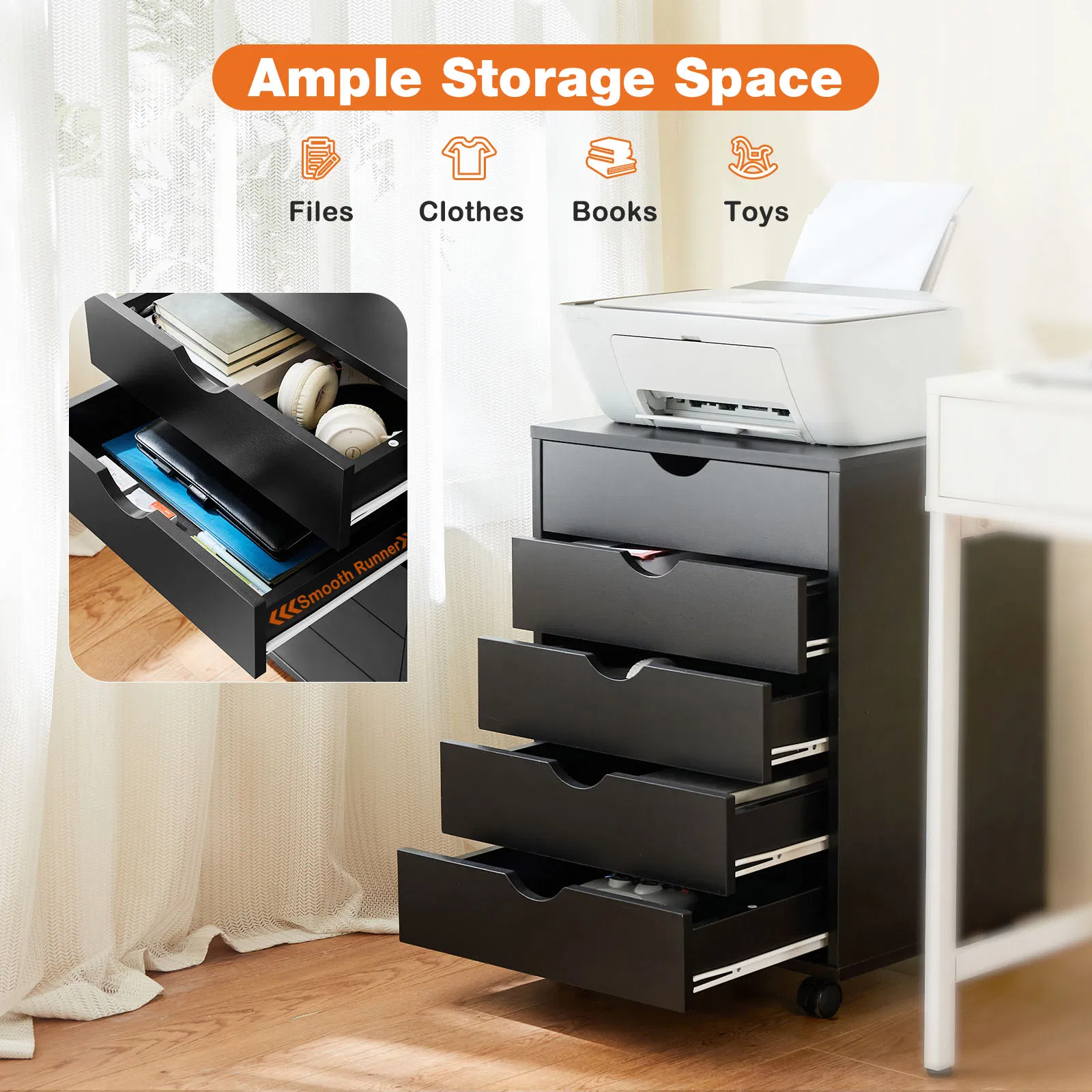 Storage Cabinet Dressers with Wheels Mobile Organizer Drawers for Office, Bedroom, Home photo 1