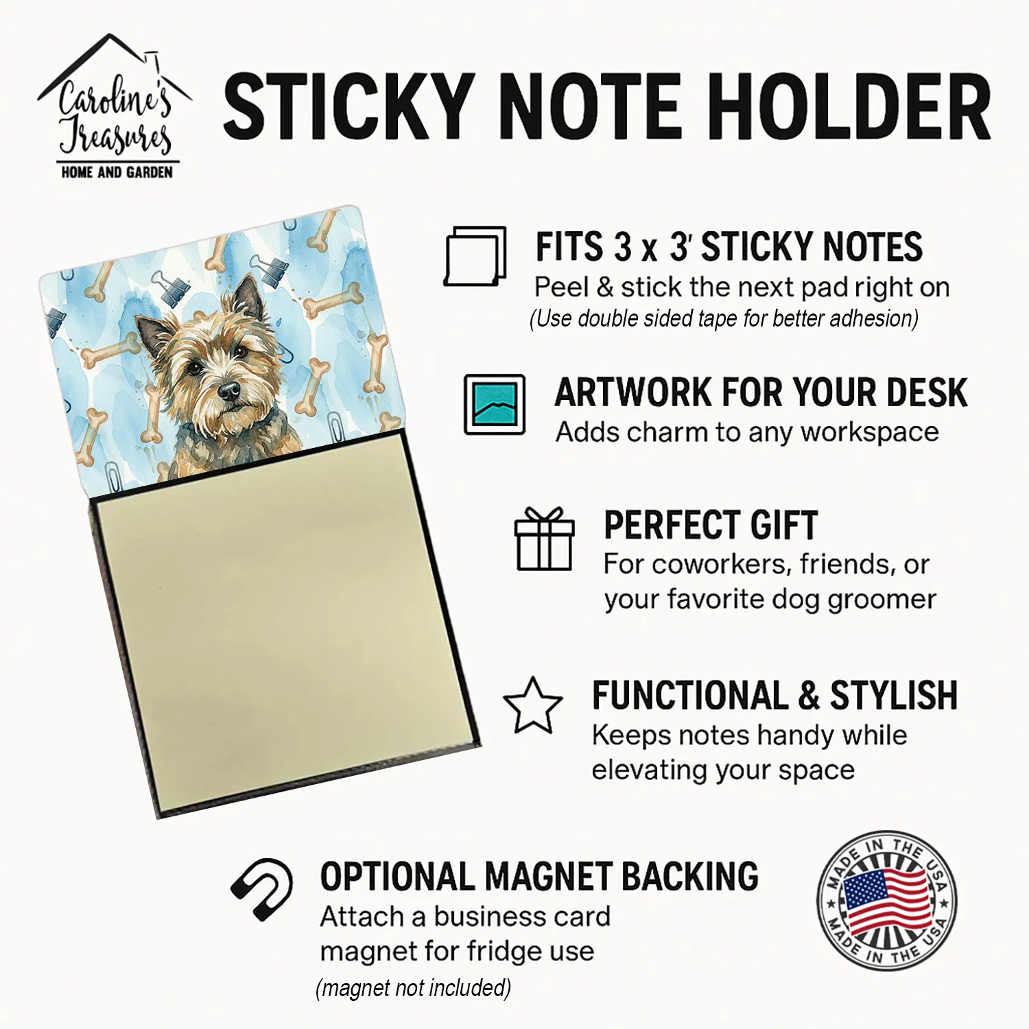Cairn Terrier Coworker Watercolor Sticky Note Holder Refillable Dispenser Desk Accessory 3x3 Pad Gift photo 3