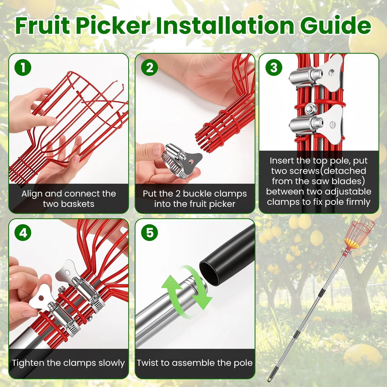 2-in-1 Pole Saw & Fruit Picker with Extendable Stainless Steel Pole photo 6