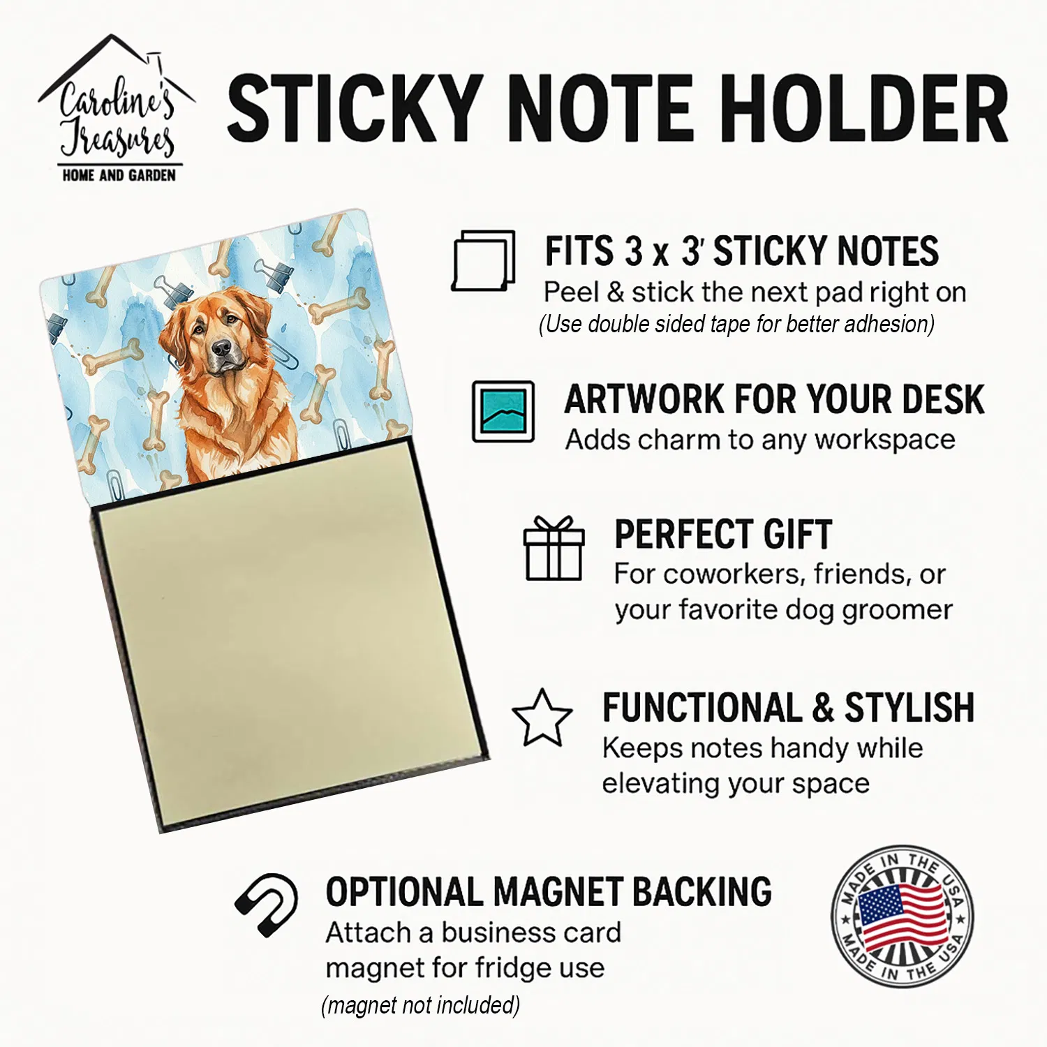 Red Leonberger Coworker Watercolor Sticky Note Holder Refillable Dispenser Desk Accessory 3x3 Pad Gift photo 3