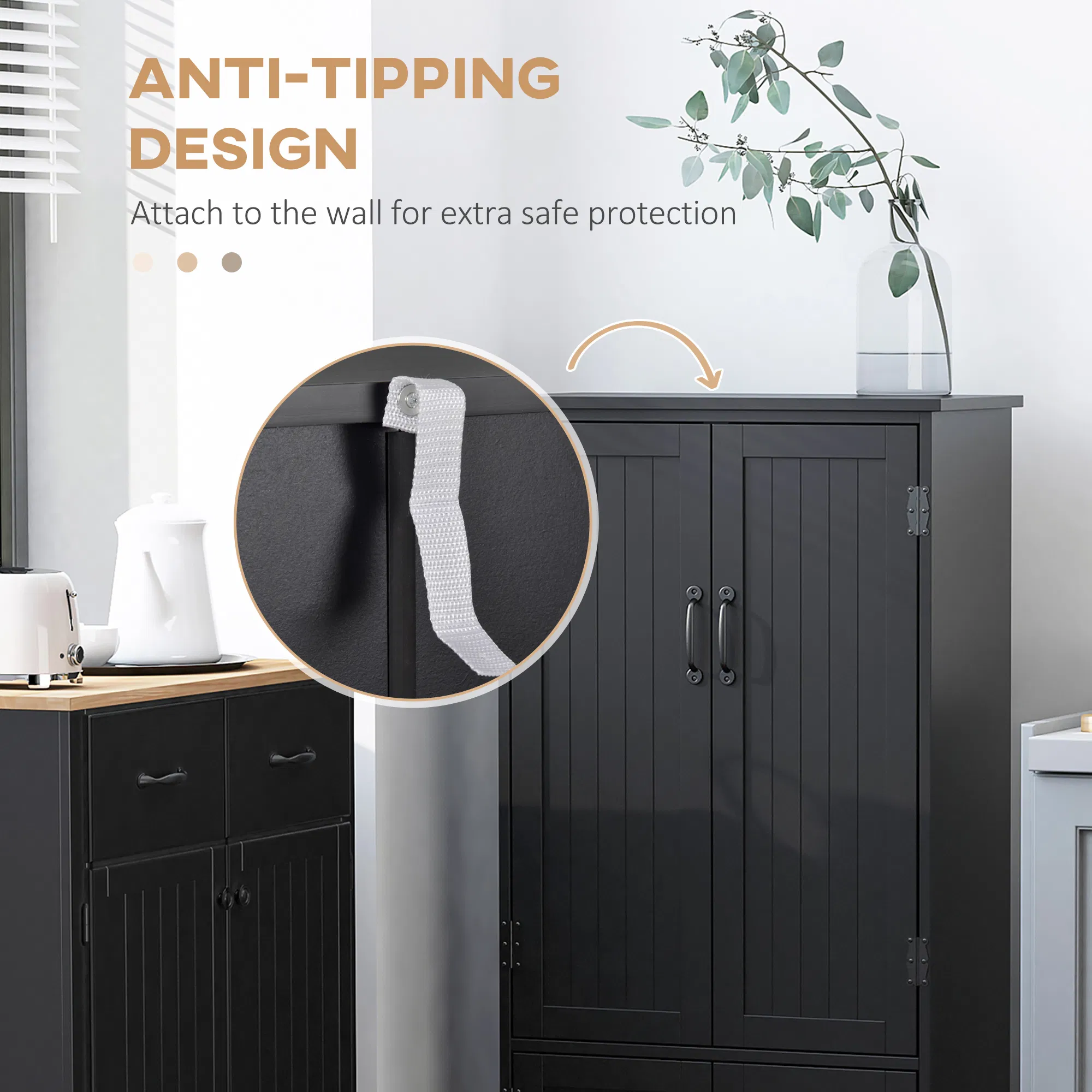 48" 4-Door Storage Cabinet Multi-Storey Large Space Pantry with Adjustable Shelves Black photo 5