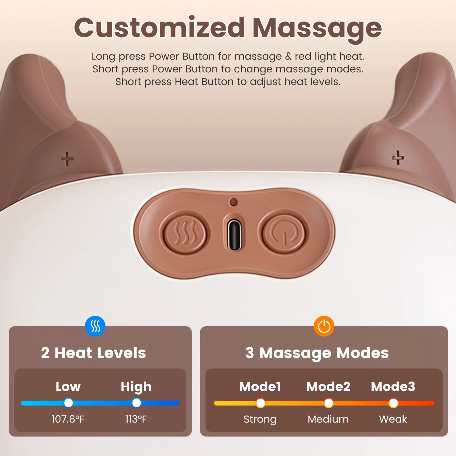 Cordless Shiatsu Neck Massager with Heat, 4 Silicone Massage Nodes, 3 Intensity Levels & 2 Heat Settings, 2000mAh Rechargeable with 10 Mins Timer, Deep Tissue Massager for Neck Shoulder Back Leg photo 2