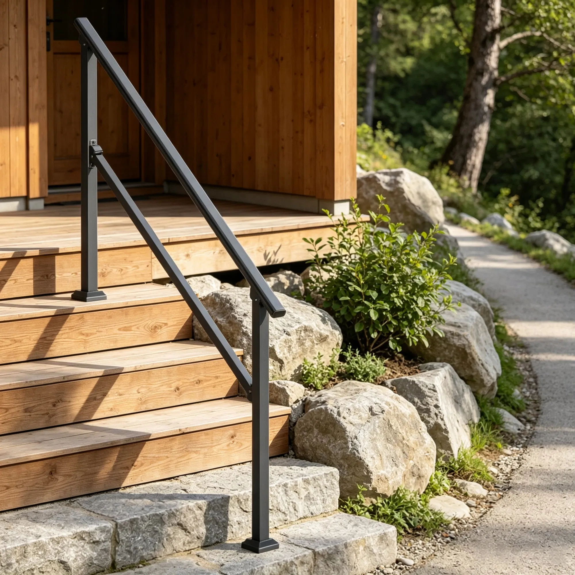 4-5 Step Stair Handrail Kit for Outdoor Steps, Black Square Tube Design photo 2