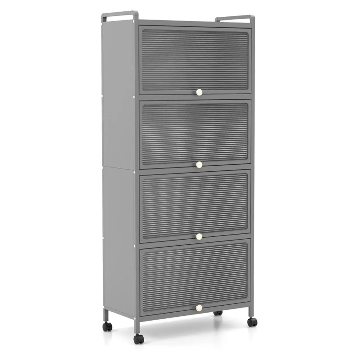 5-Tier Rolling Microwave Stand Flip Dust-Proof Doors 4 Casters with Brakes Kitchen Storage Rack Gray photo 5