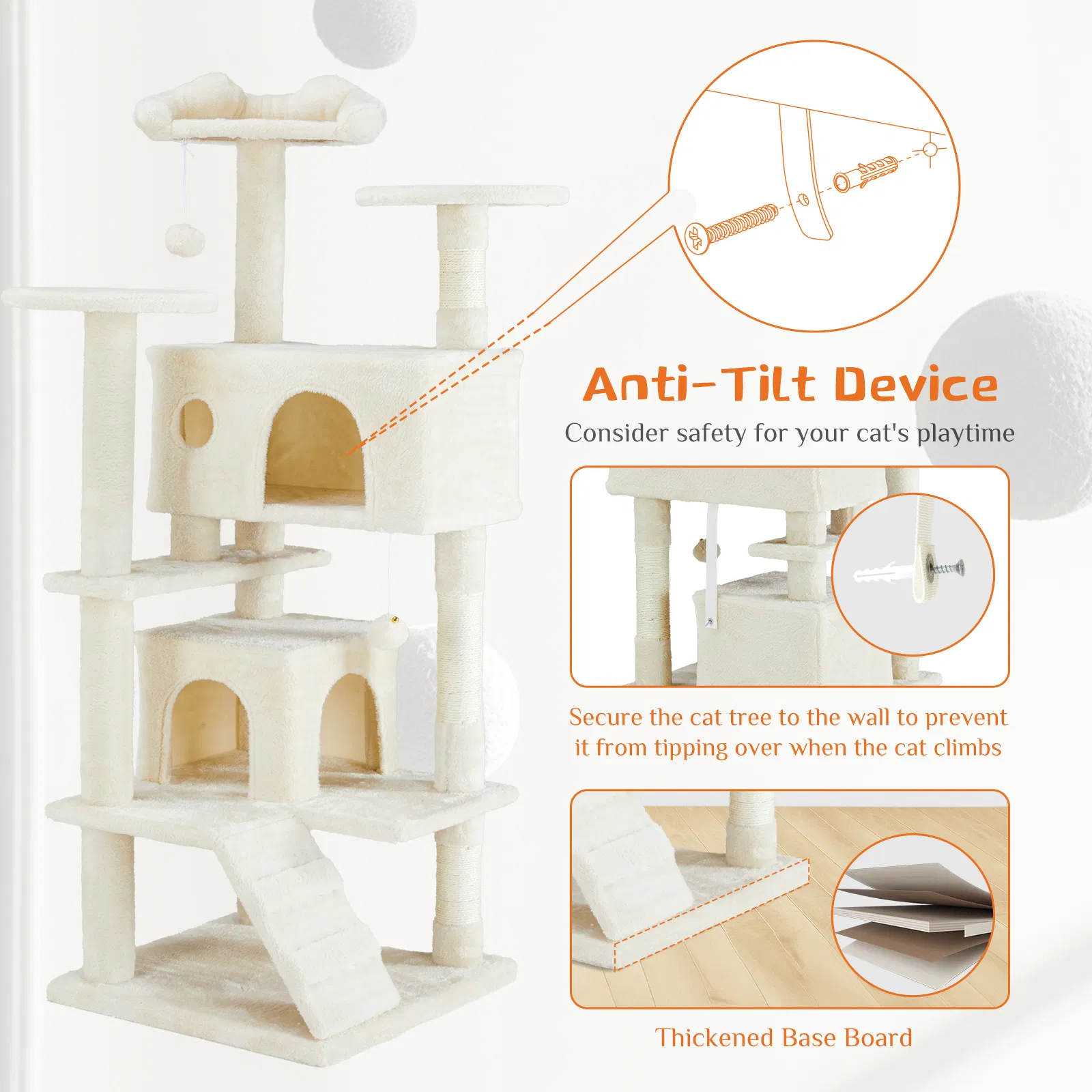 Multi-functional cat tree house cat climbing frame, lounge and recreation area detachable toy, 54in photo 5