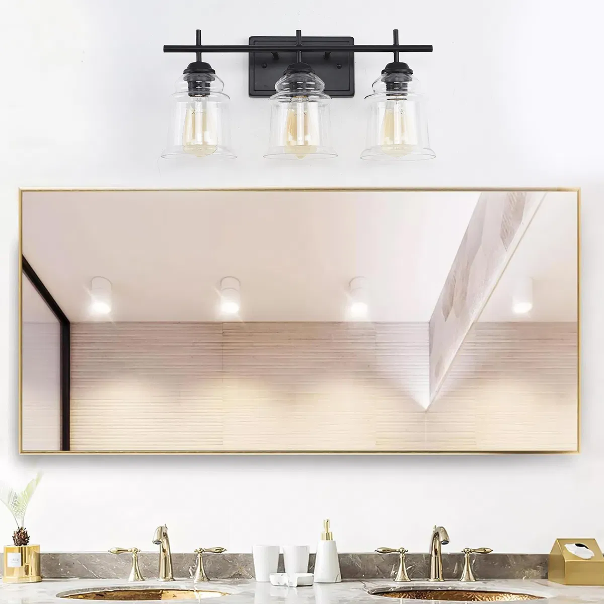 3-Light with Clear Glass Satin Shade Unique Hand-make Lampshade Industrial Indoor Light Fixture E26 Socket [No Bulb][Unable ship weekends, TK/TEMU only for pickup] photo 3