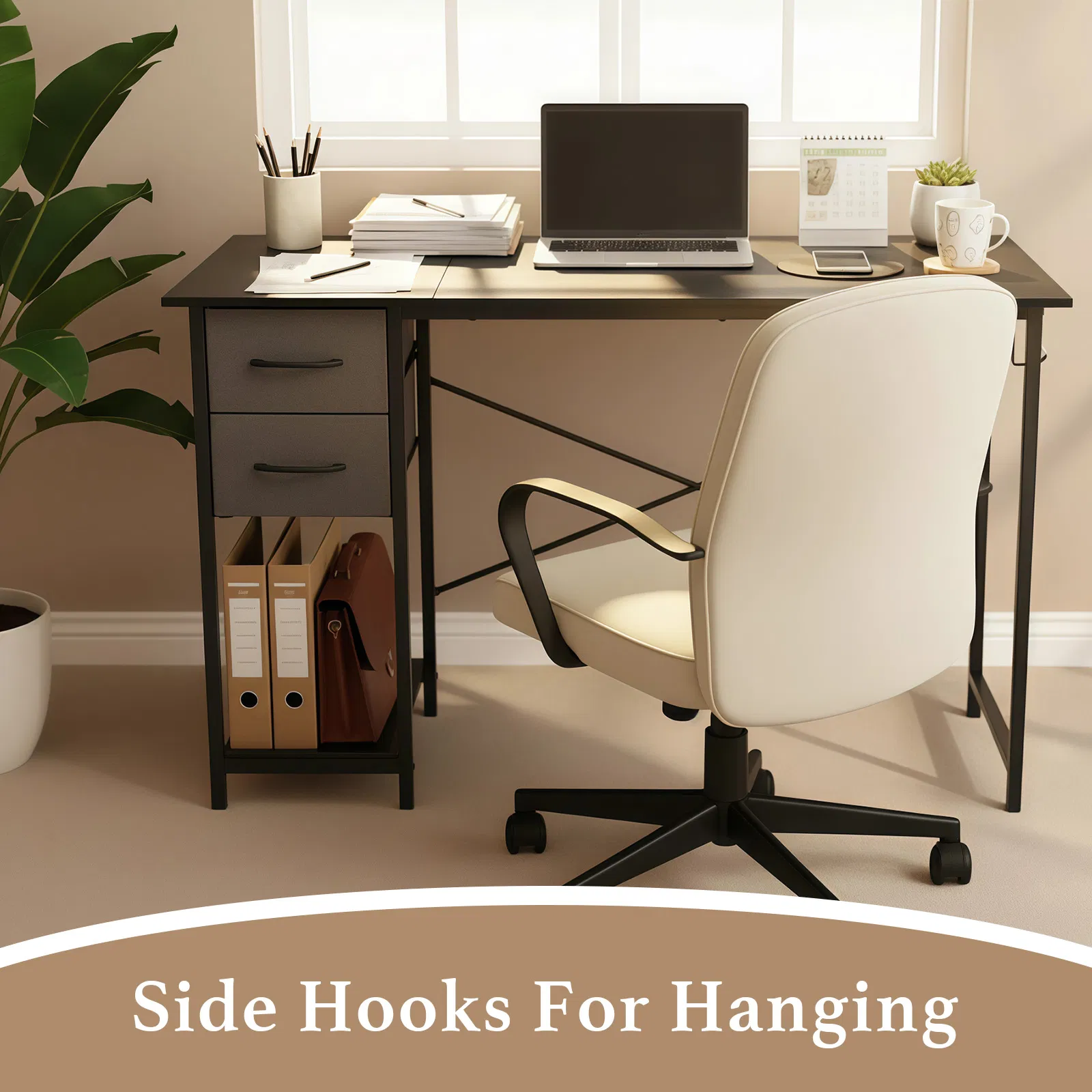 40-47IN The computer desk has drawers, the wooden desk has adjustable position drawers, and the modern study and work desk has side hooks photo 3