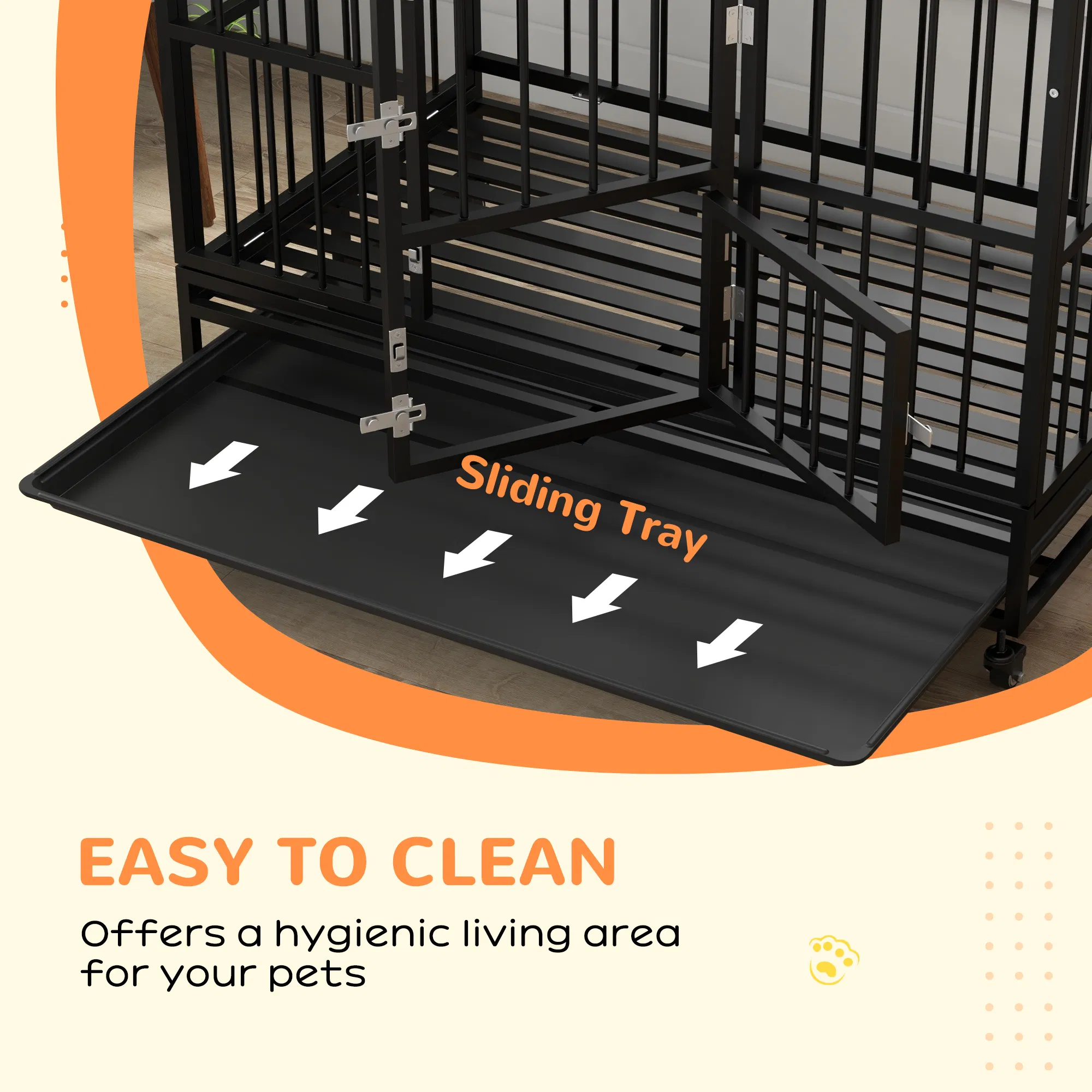 49" Heavy Duty Dog Crate with Removable Tray, Doors, Openable Roof, for Large and Extra Large Dogs, Black photo 6