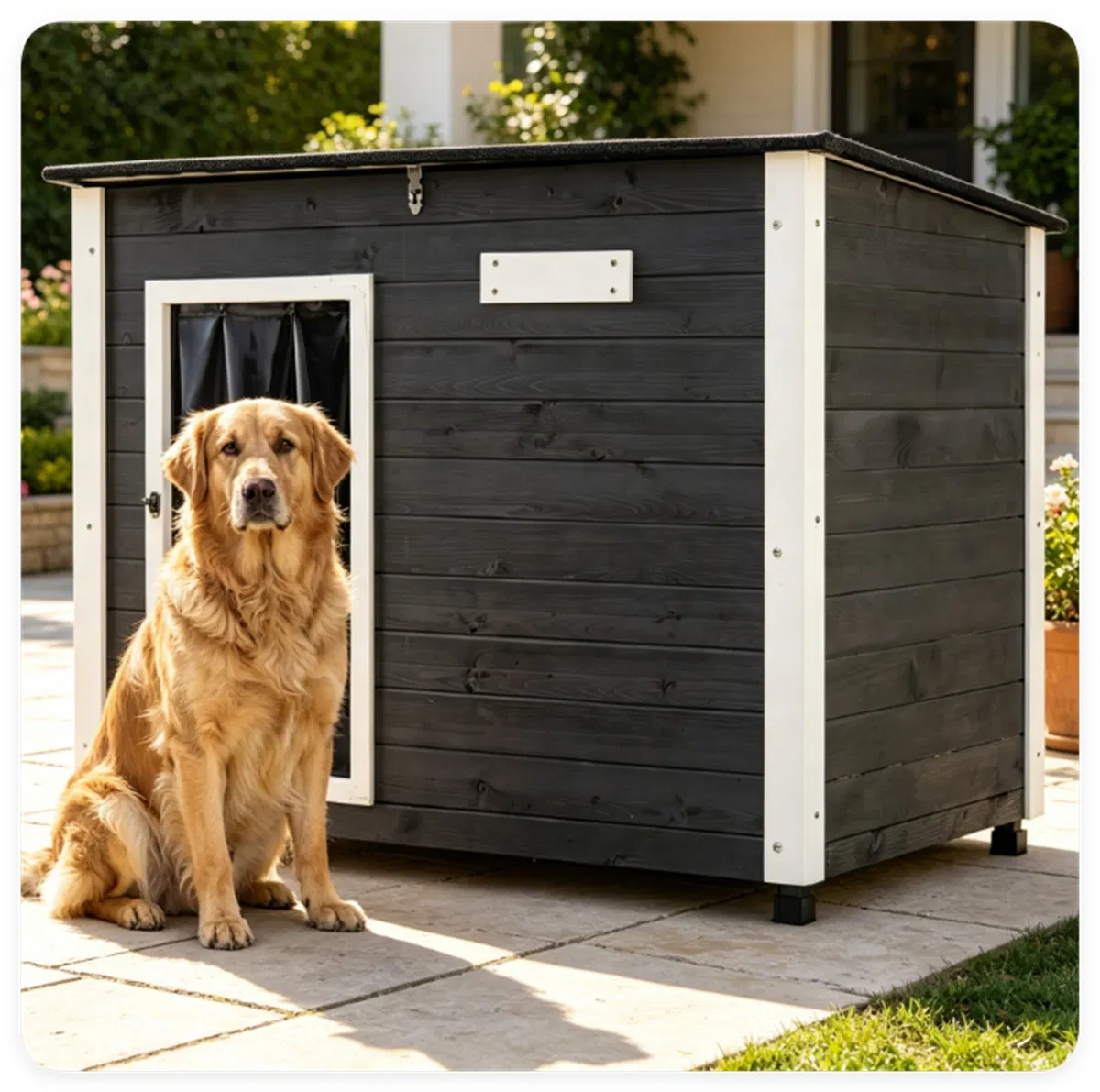 42.5" x 27" x 33.5" Outdoor Dog House with Sloped Asphalt Roof, Elevated Floor & Openable Roof Weatherproof Pet Kennel with PVC Door Curtain for Medium Large Dogs Gray photo 1