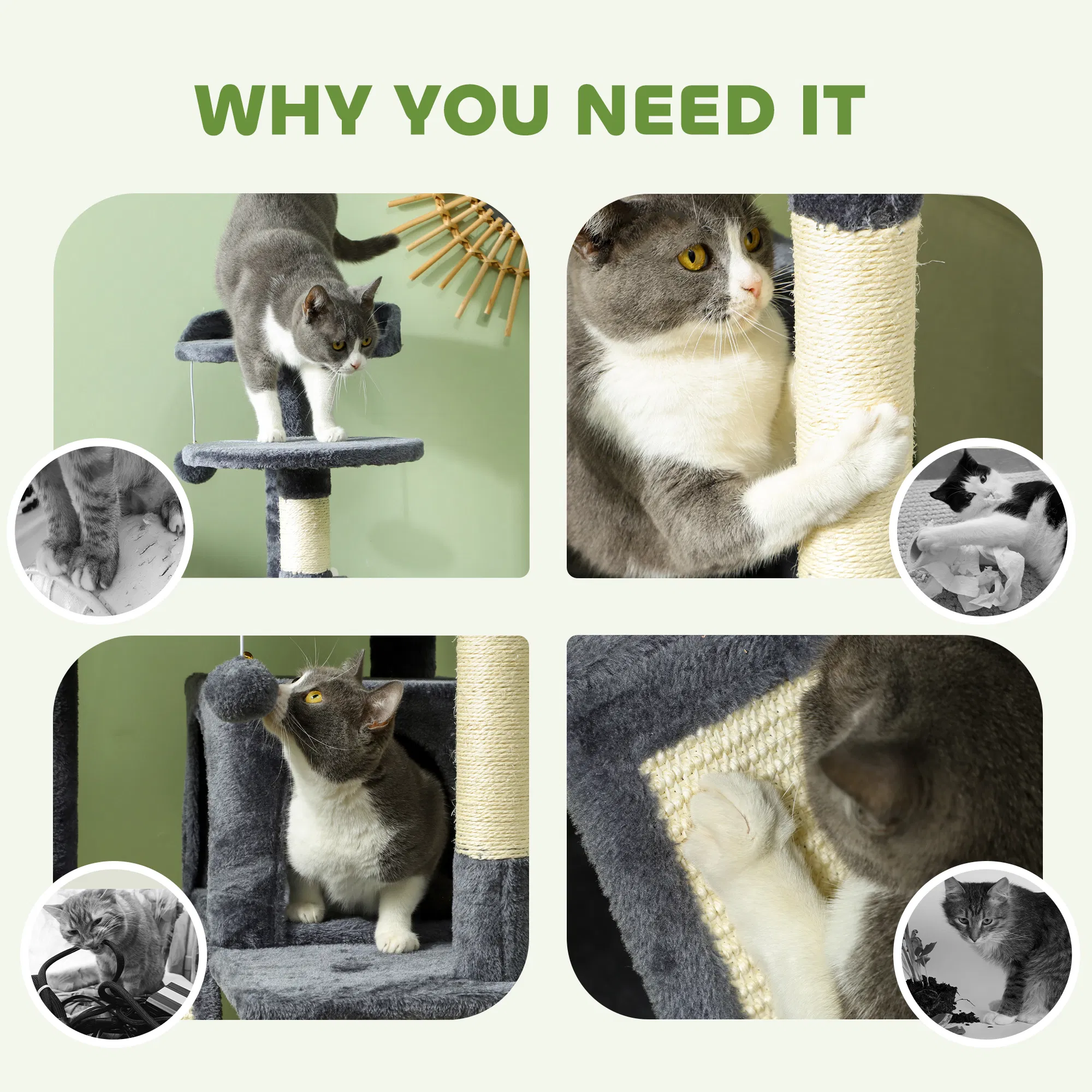 54" Cat Tree, Multi-Level Cat Tower with Scratching Posts, Cat Condos, Bed, Platforms, Ramp, Toy Ball, Dark Grey photo 6