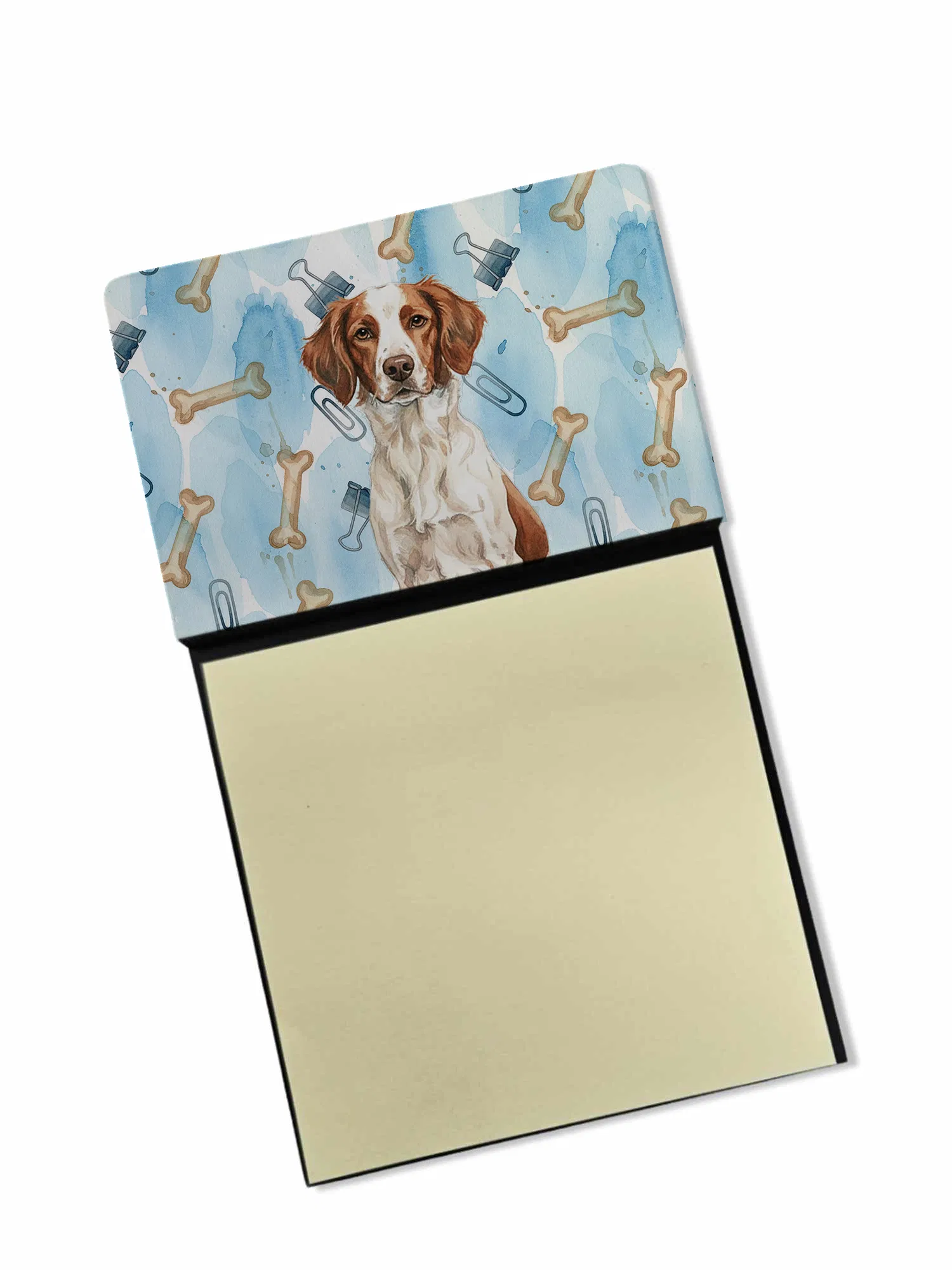 Liver and White Brittany Coworker Watercolor Sticky Note Holder Refillable Dispenser Desk Accessory 3x3 Pad Gift photo 1