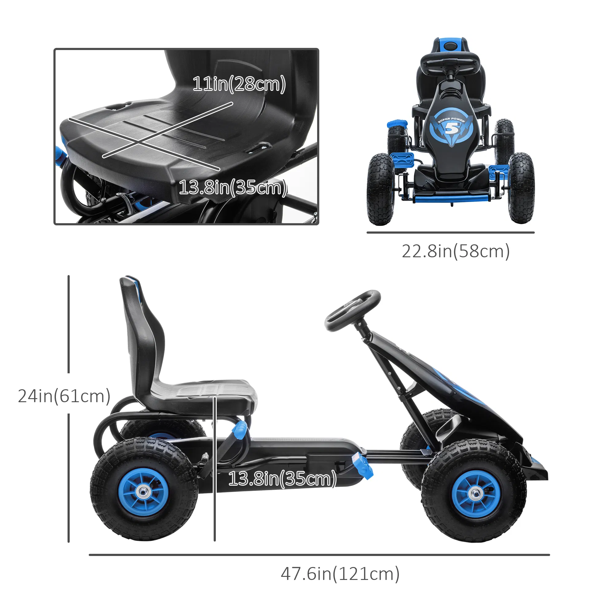 Kids Pedal Go Kart, Ride On Toys for Boys Girls with Ergonomic Adjustable Seat, Rubber Wheels Shock Absorb, Safety Hand Brake, Ages 5-12 Years Old, Blue photo 3