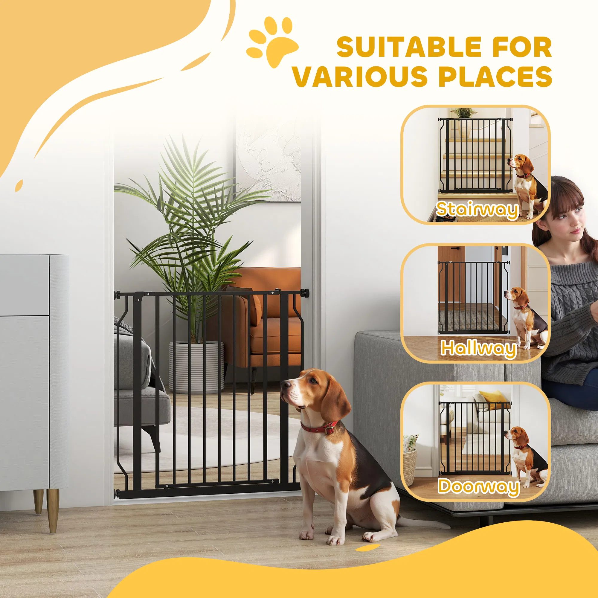 30"- 34" Easy Install Pet Gate w/ Door & Double Locking System, Extra Wide Dog Gate for Stairs, Hallways, Black photo 5