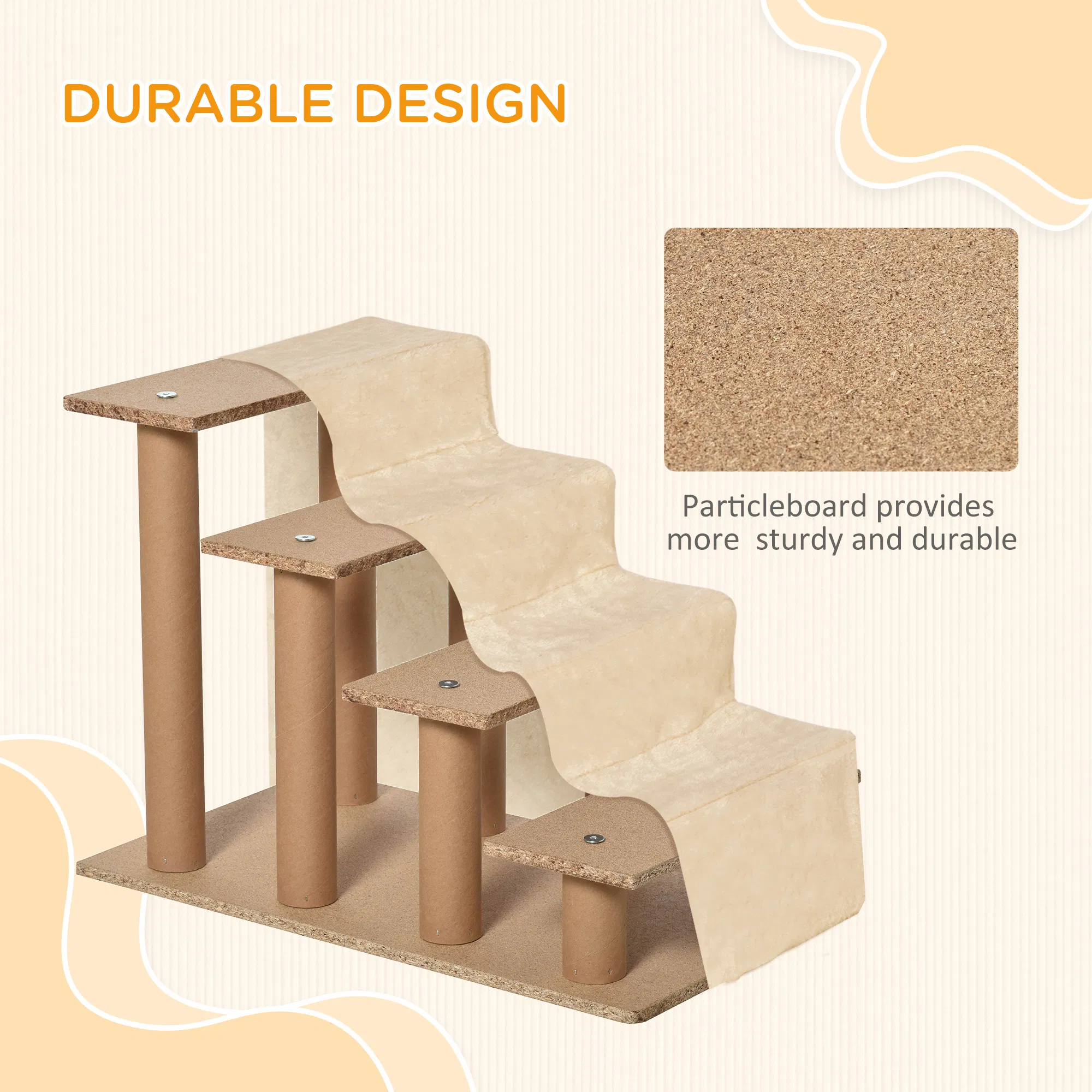 4-Step Dog Ramp for Sofa, Bed, and Couch, with Removable Cover, Beige photo 4
