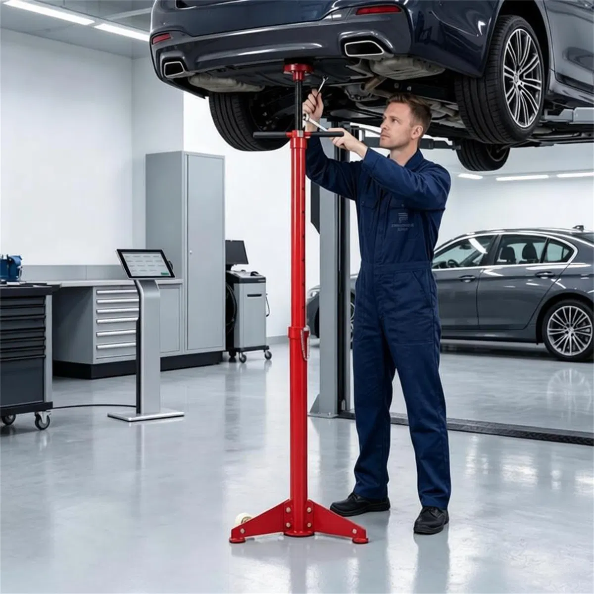 Adjustable Underhoist Support Jack Stand, 1654 LBS Max Load Triangular Base Hoist Support Stand with Rolling Wheels Anti-Slip Rubber Platform for Professional & Home Workshop Car Maintenance -Red photo 7