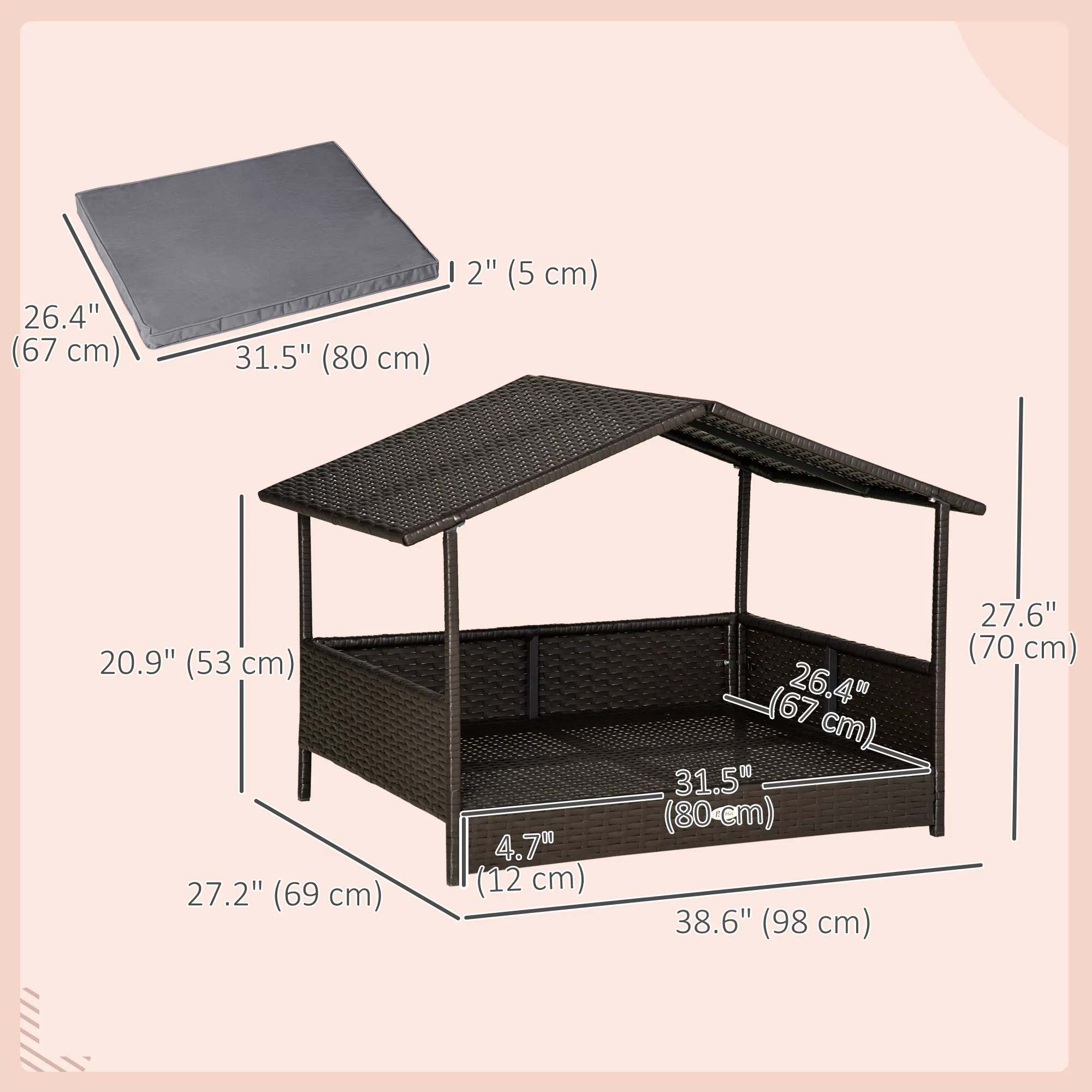 Wicker Pet House Dog Bed for Indoor/Outdoor Rattan Furniture with Cushion photo 4