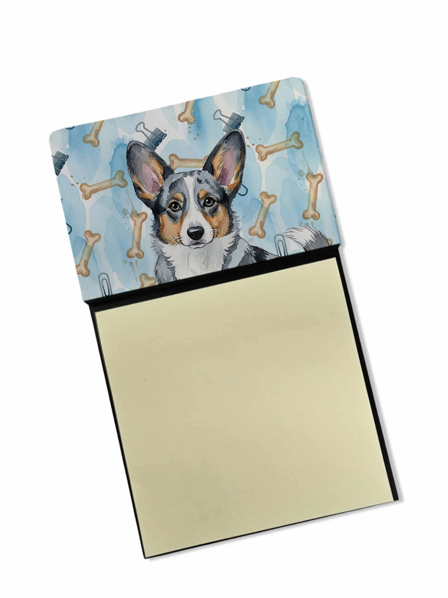 Blue Merle Cardigan Welsh Corgi Coworker Watercolor Sticky Note Holder Refillable Dispenser Desk Accessory 3x3 Pad Gift photo 1