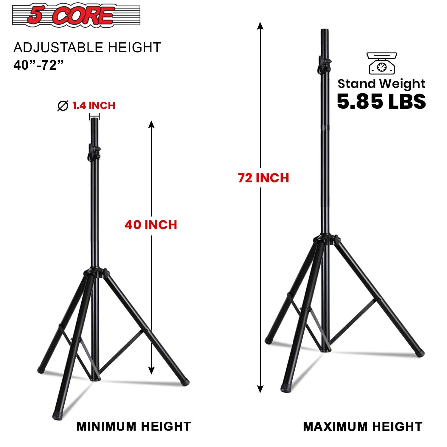 5 Core Speaker Stand Tripod Floor Heavy Duty Adjustable Up to 72 Inch DJ Studio Monitor Stands Pole Mount photo 6