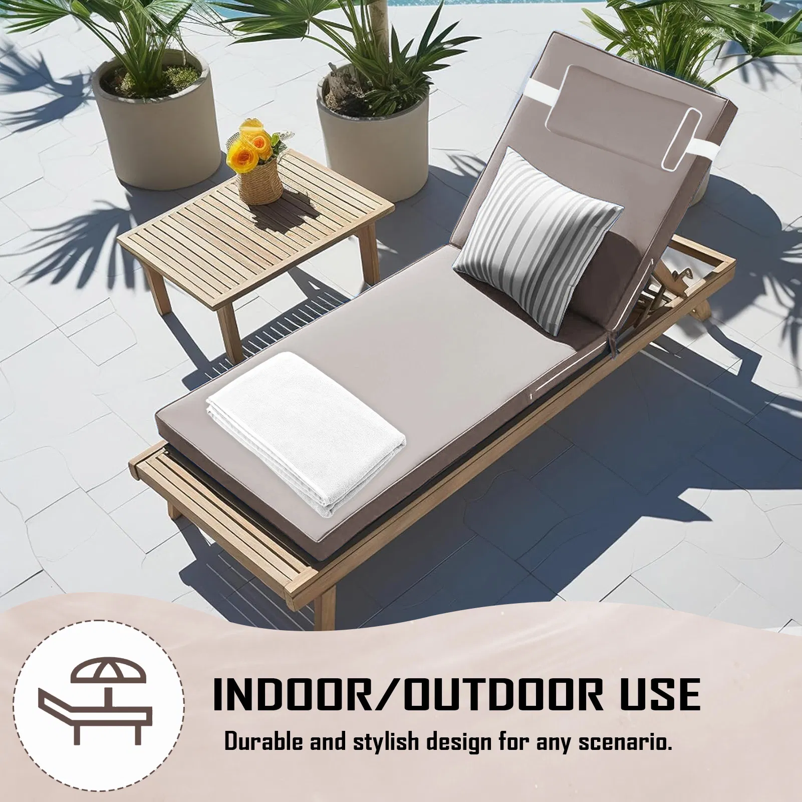Outdoor Chaise Lounge Cushion, 72 in. x 21 in. x 3 in. Waterproof Fade-Resistant Patio Chair Pad for Pool Beach photo 5