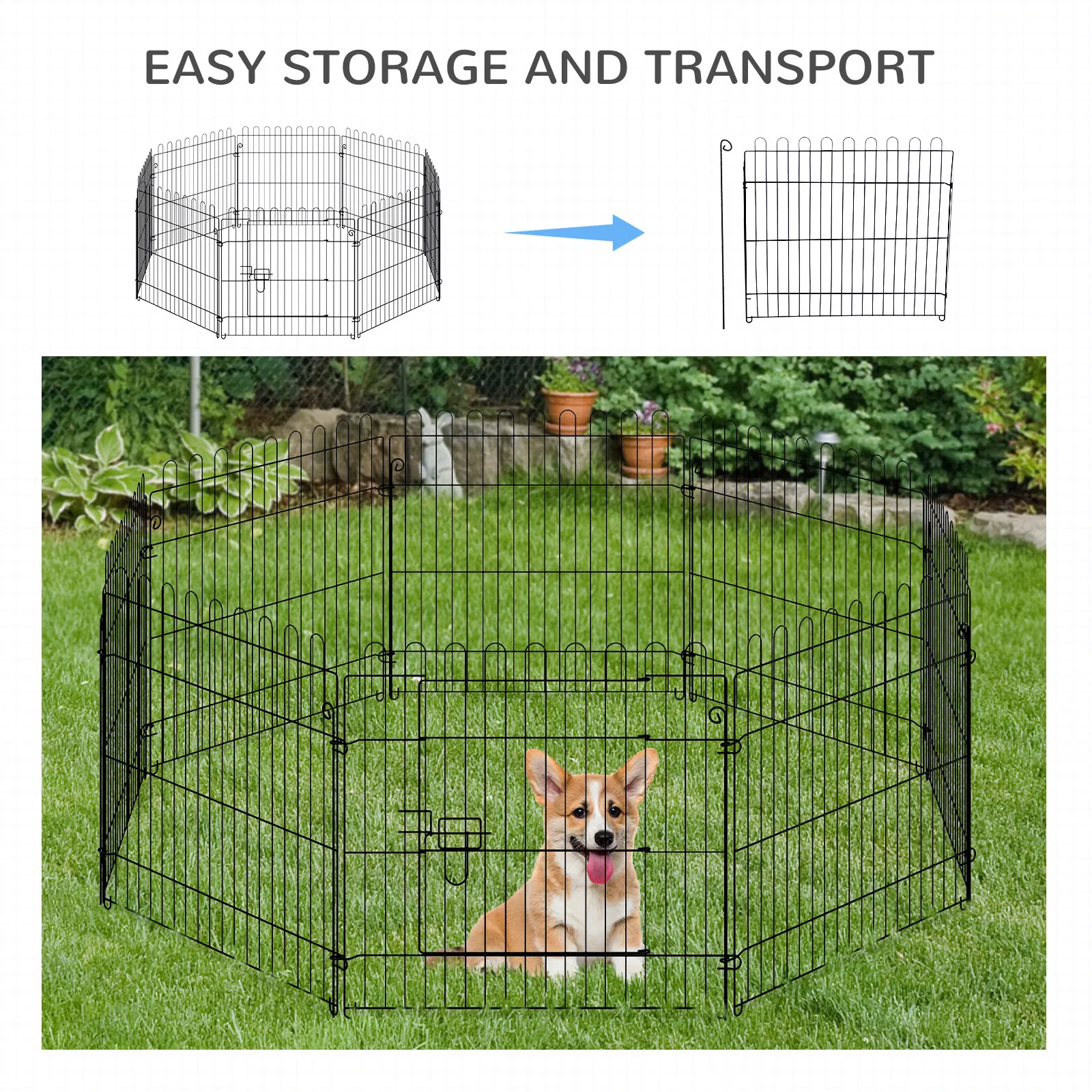 24inch 8-Panel Dog Playpen Octagon Pet Exercise Playpen Crate Foldable Dog Cage Pen Puppy Kennel, Black photo 2