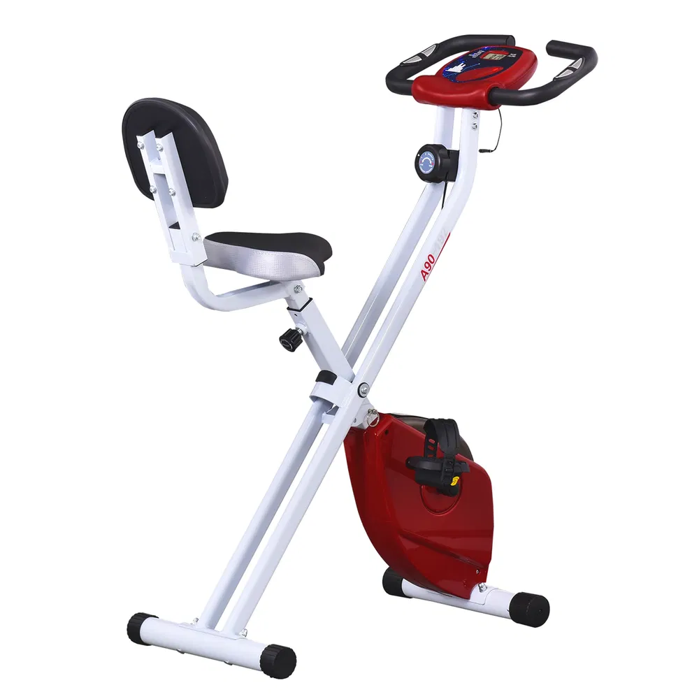 Foldable Indoor Stationary Bike with 8 Levels of Magnetic Resistance, Exercise Bike for Cardio Workout, Red photo 7
