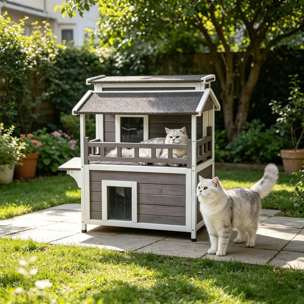 Wooden Cat House with Easy to Clean and Waterproof Protection for Outdoor photo 6