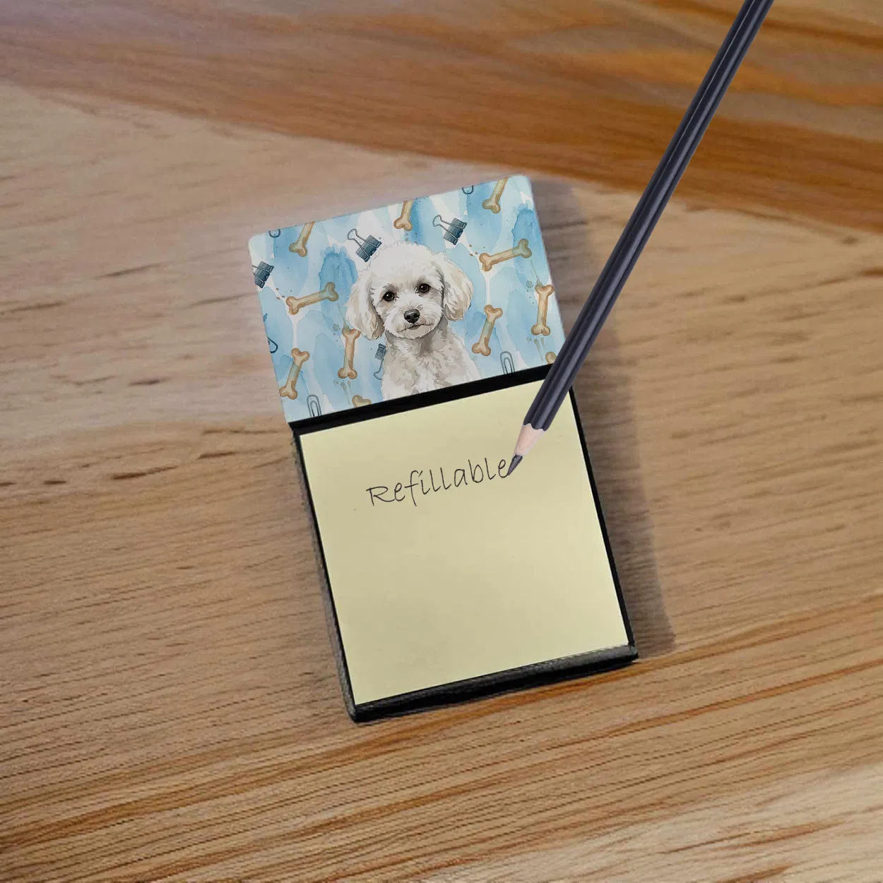 Toy White Poodle Coworker Watercolor Sticky Note Holder Refillable Dispenser Desk Accessory 3x3 Pad Gift photo 7