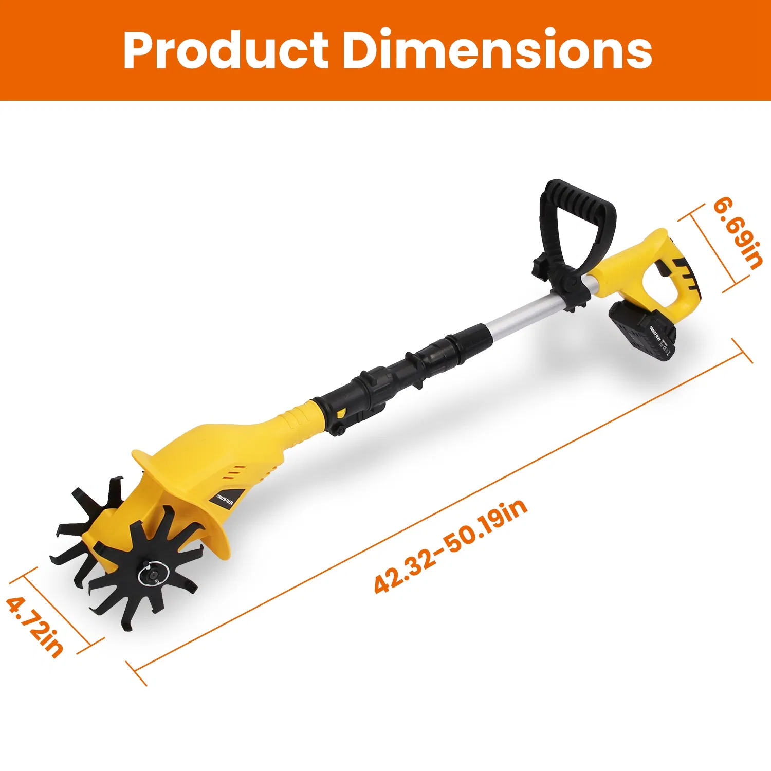 20V Cordless Tiller Cultivator, 250RPM Electric Garden Tiller Depth Garden Rototiller for Lawn/Gardening/Soil Cultivation photo 8