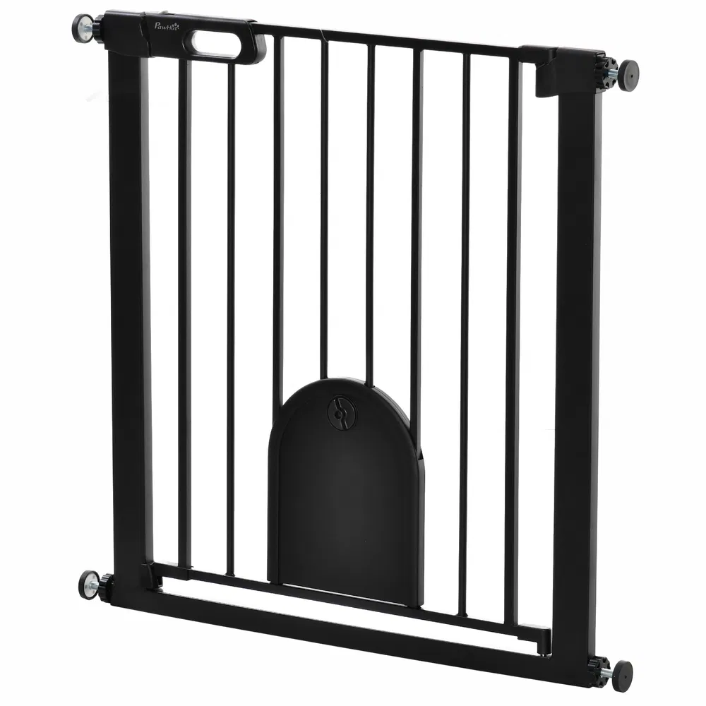 30"-32" Extra Wide Pet Gate Barrier with Small Door, 30"H Dog Gate with Safety Gate Barrier, Stair Pressure Fit, Black photo 7