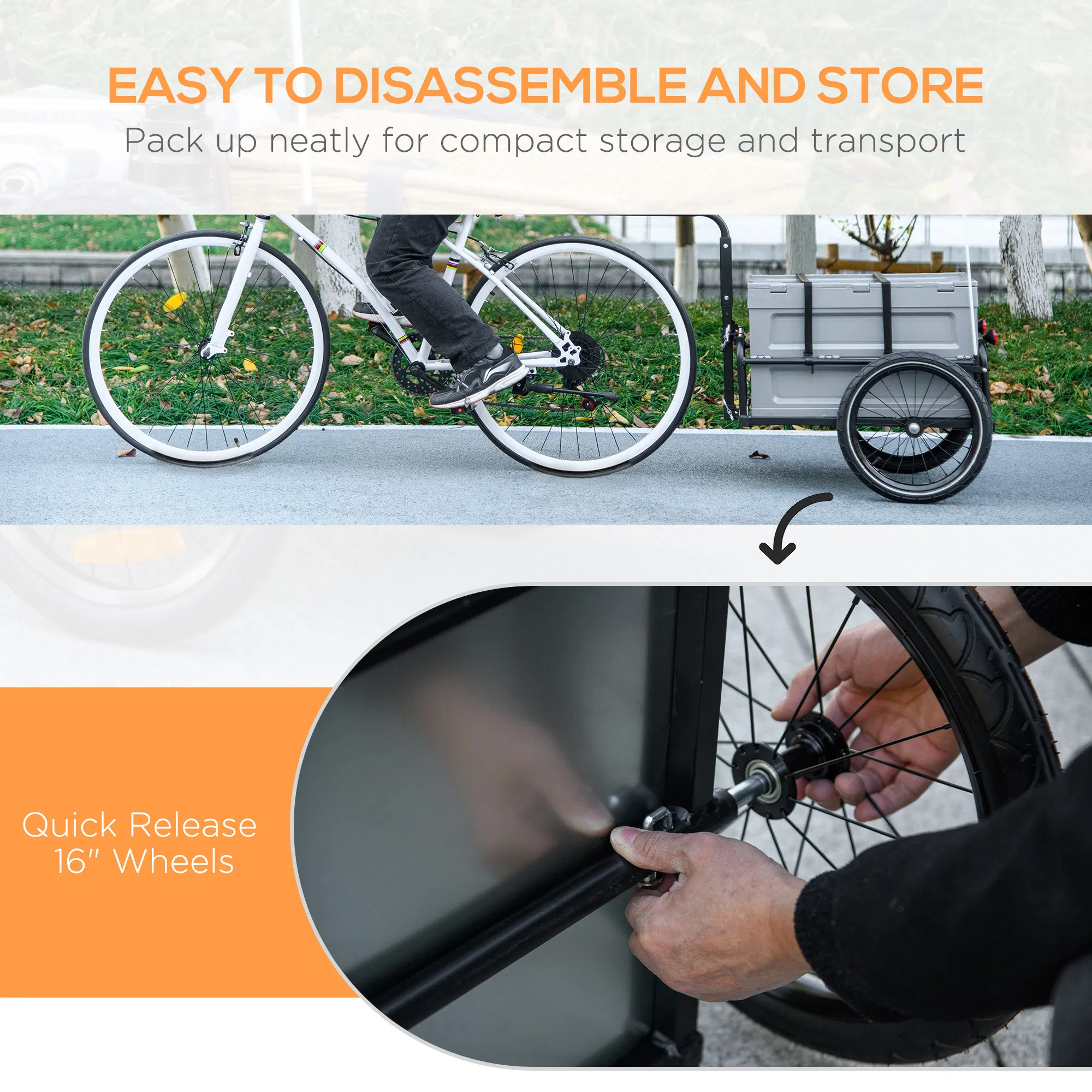Steel Trailer for Bike, Bicycle Cargo Trailer with Foldable Storage Box and Safe Reflectors, Max Load 88LBS photo 3