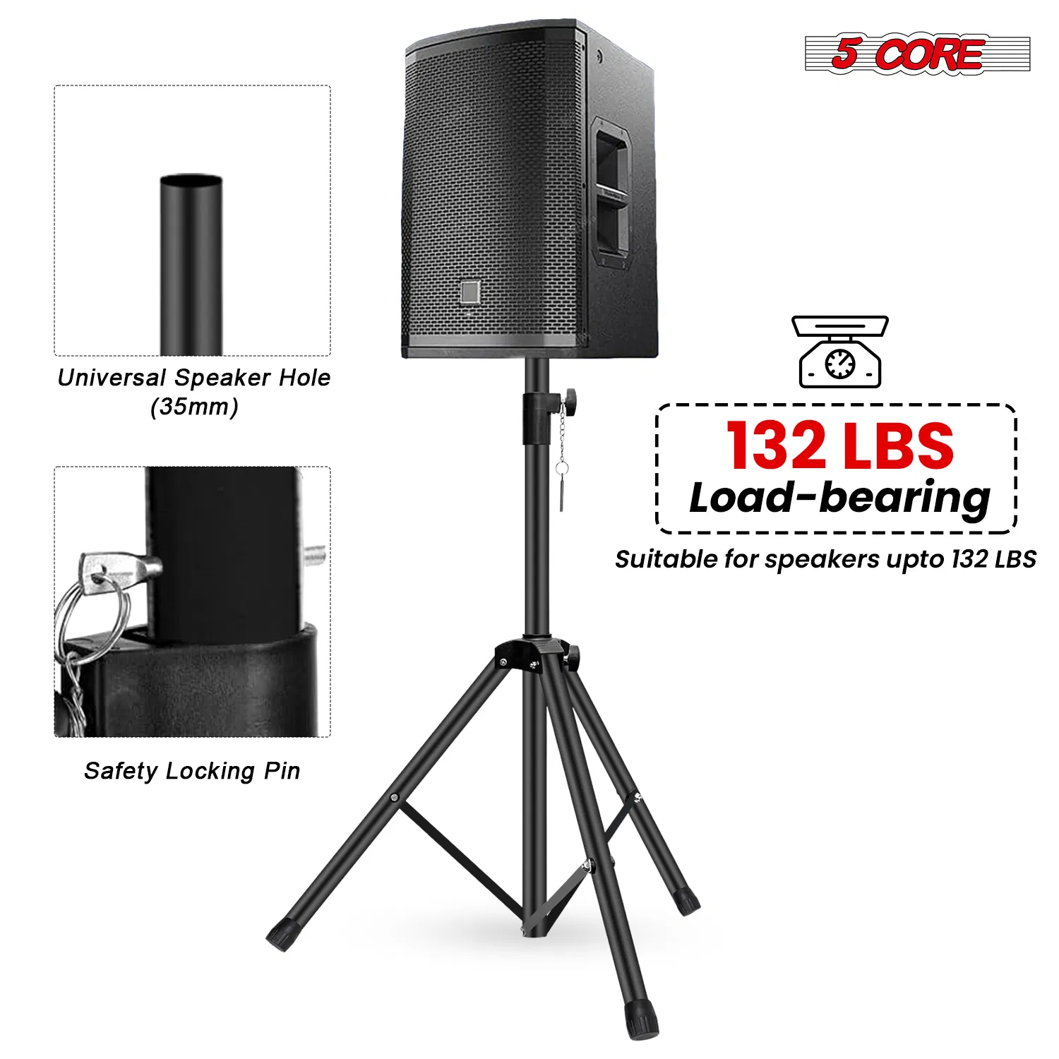 5 Core Speaker Stand Tripod Floor Adjustable Up to 60 Inch DJ Studio Monitor Stands Short Pole Mount photo 6