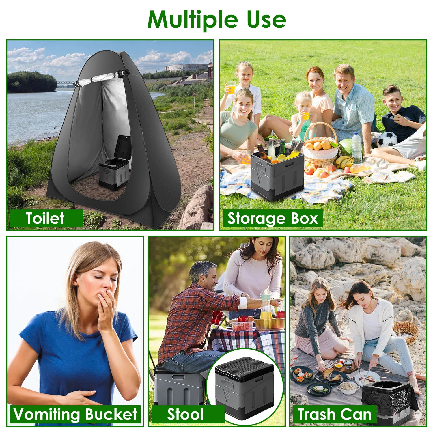 Multi-Function Foldable Portable Toilet, 5.3Gal Capacity, 330-LBS Loading PP Camping Toilet with Carry Bag, for Outdoor Activities & Indoor Emergency Use photo 6