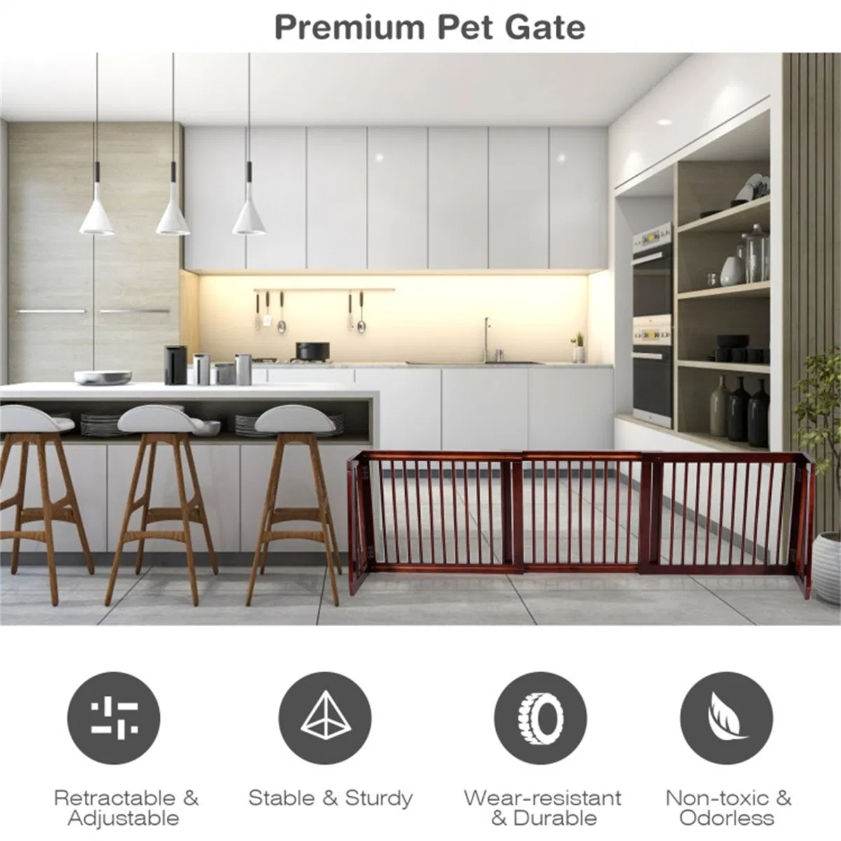 Wooden Pet Gate 3 Panels,Freestanding Length Adjustable photo 2