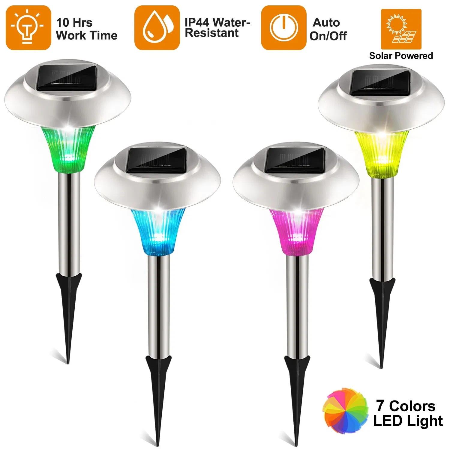 4 Packs Outdoor Solar Garden Pathway Lights, Color Changing LED Landscape Lighting, IP44 Weather-Resistant Stainless-Steel , PC Lights for Backyard Walkway photo 2