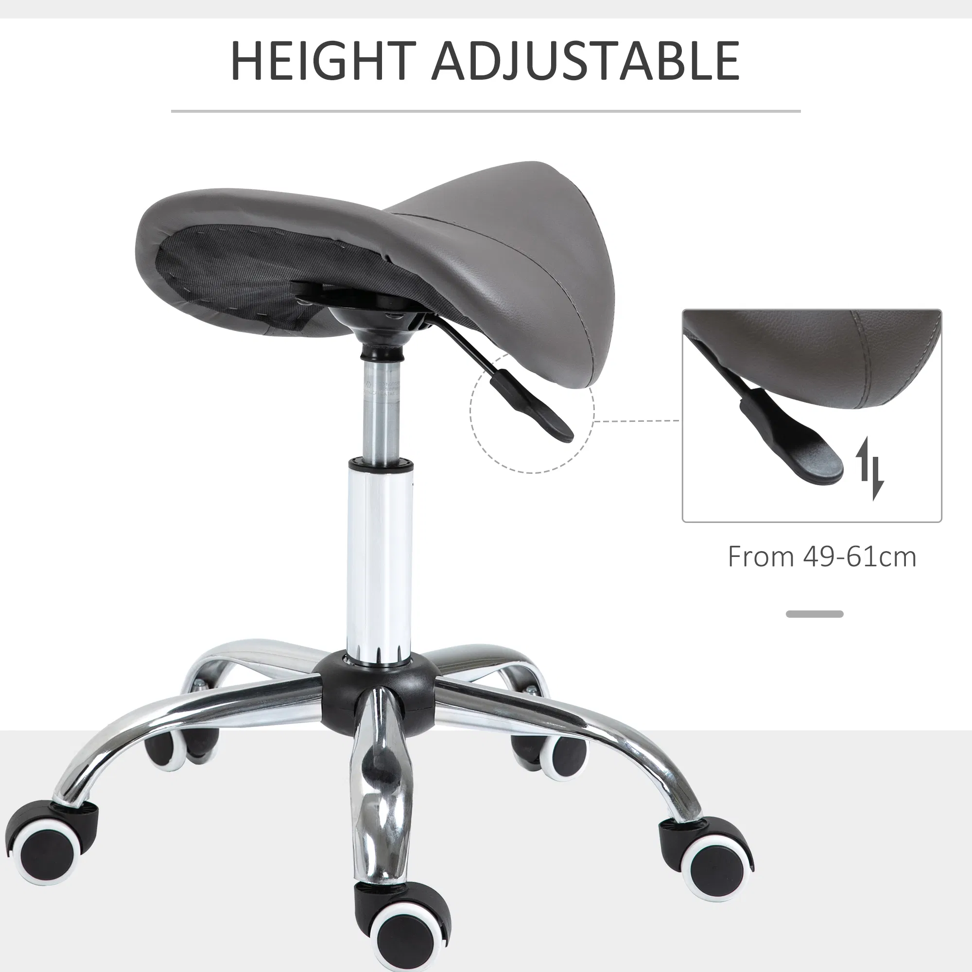 Saddle Stool Adjustable Hydraulic Rolling Beauty Salon Stool Ergonomic PU Leather Stool Round Grey photo 5