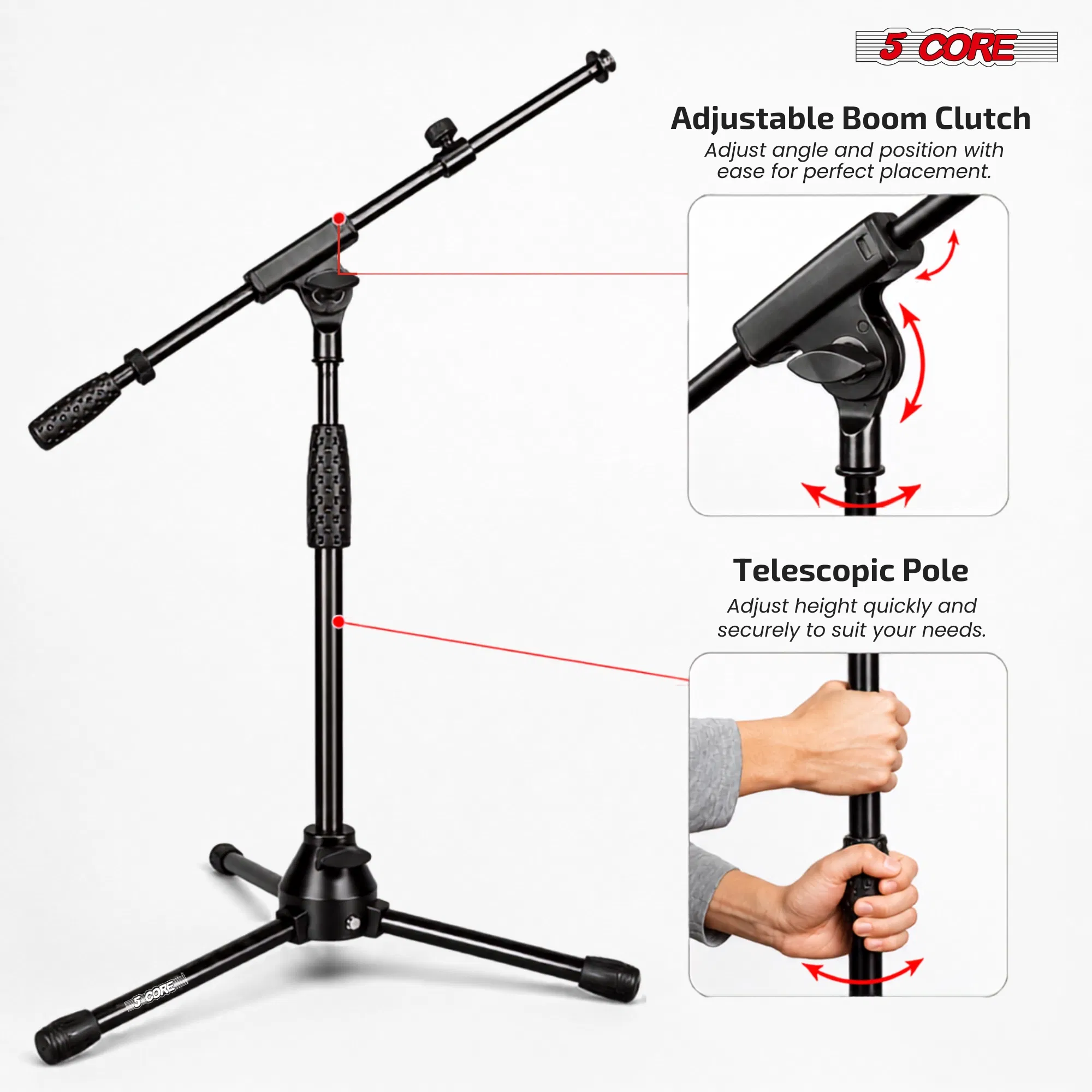 5 Core Mic Stand Floor Adjustable Short Tripod Microphone Stands w Telescoping Boom Arm photo 3